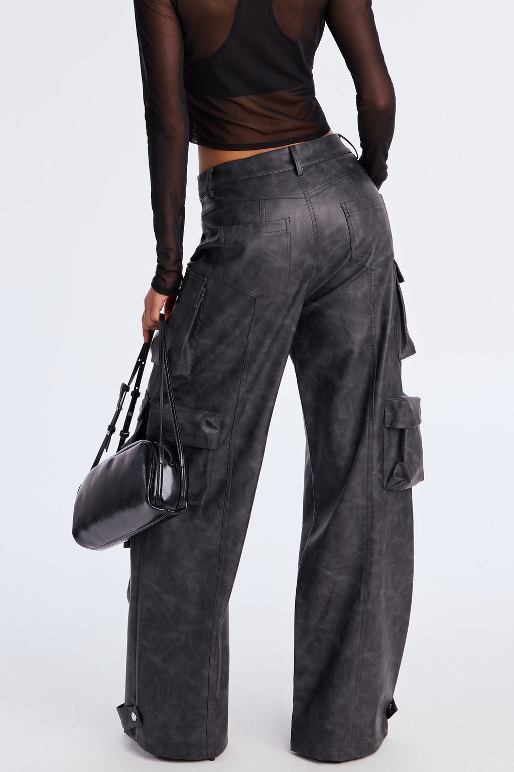 Weekend Warrior Washed Faux Leather Cargo Pant - Black Wash 