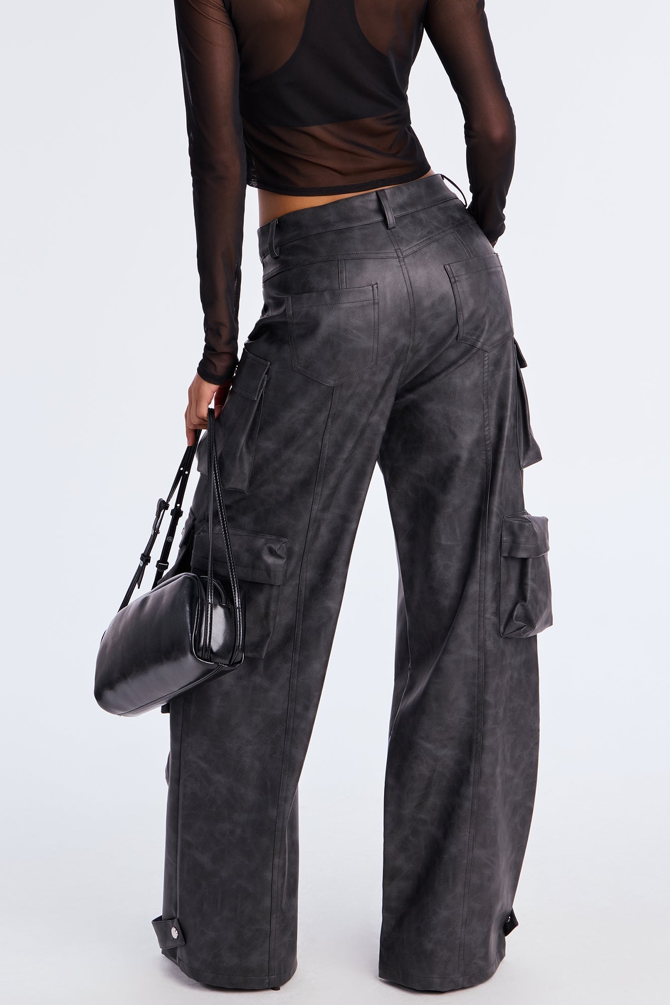 Weekend Warrior Washed Faux Leather Cargo Pant - Black Wash 