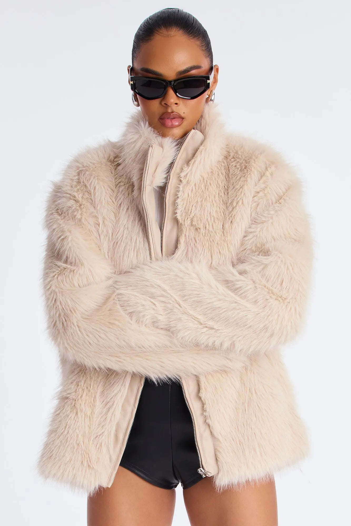 Eliza Faux Fur Coat - Stone 