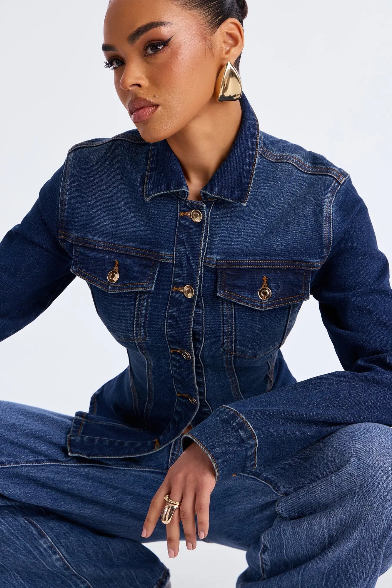 Aurora Fitted Denim Trucker Jacket - Dark Wash 