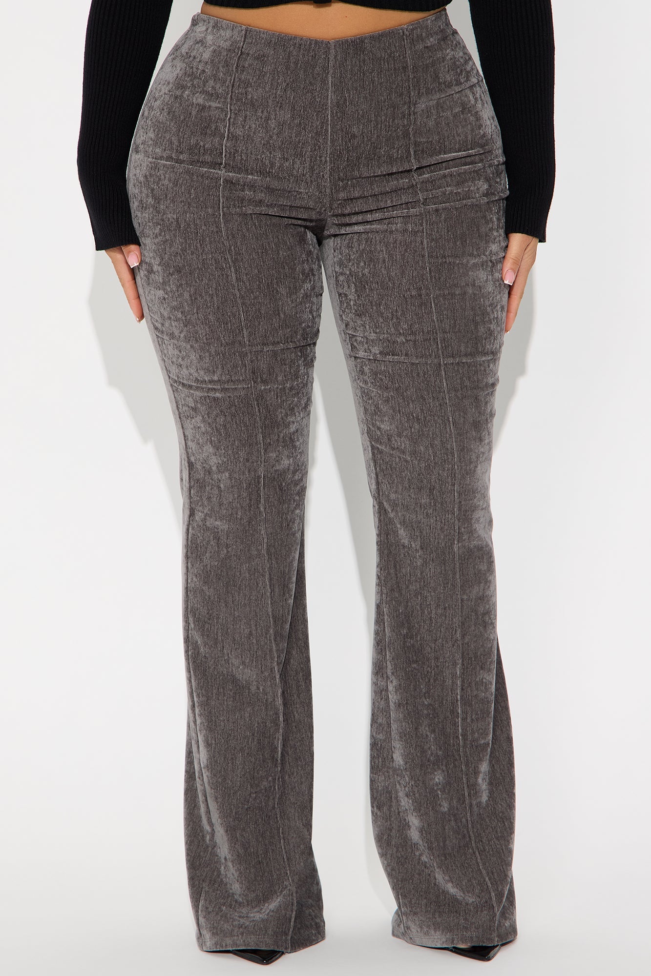 All Gossip High Rise Velvet Wide Leg Pant 33 - Charcoal 