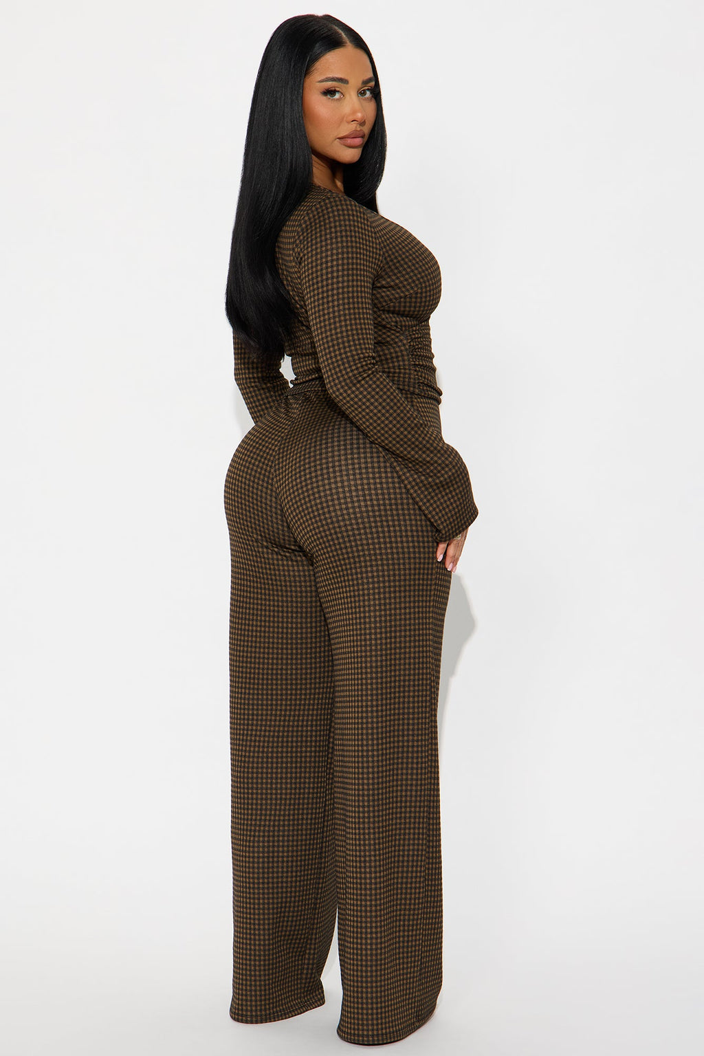 Ashton Surplice Plaid Pant Set - Brown Combo