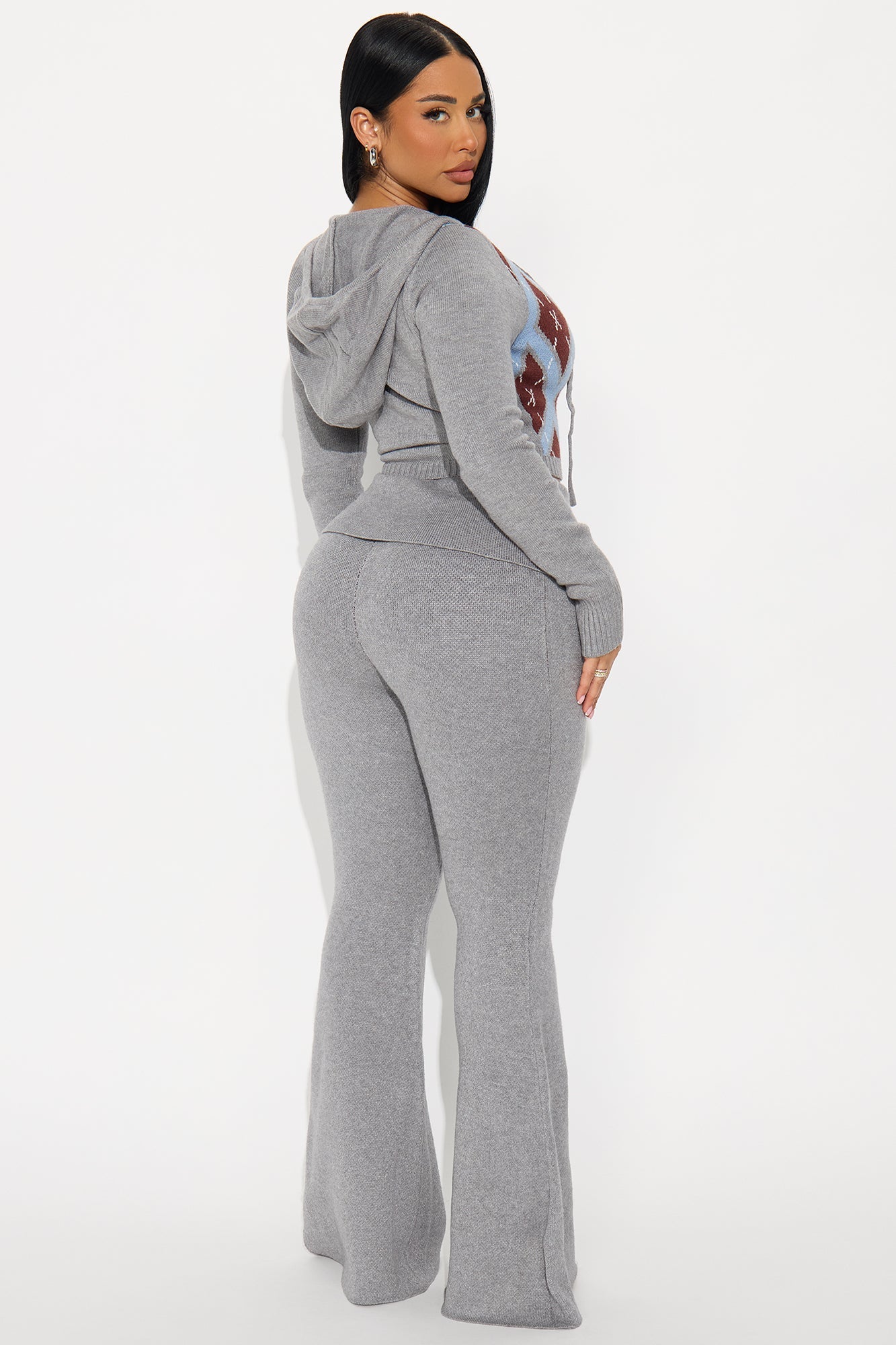 Isabella Fold Over Waist Pant Set - Grey 