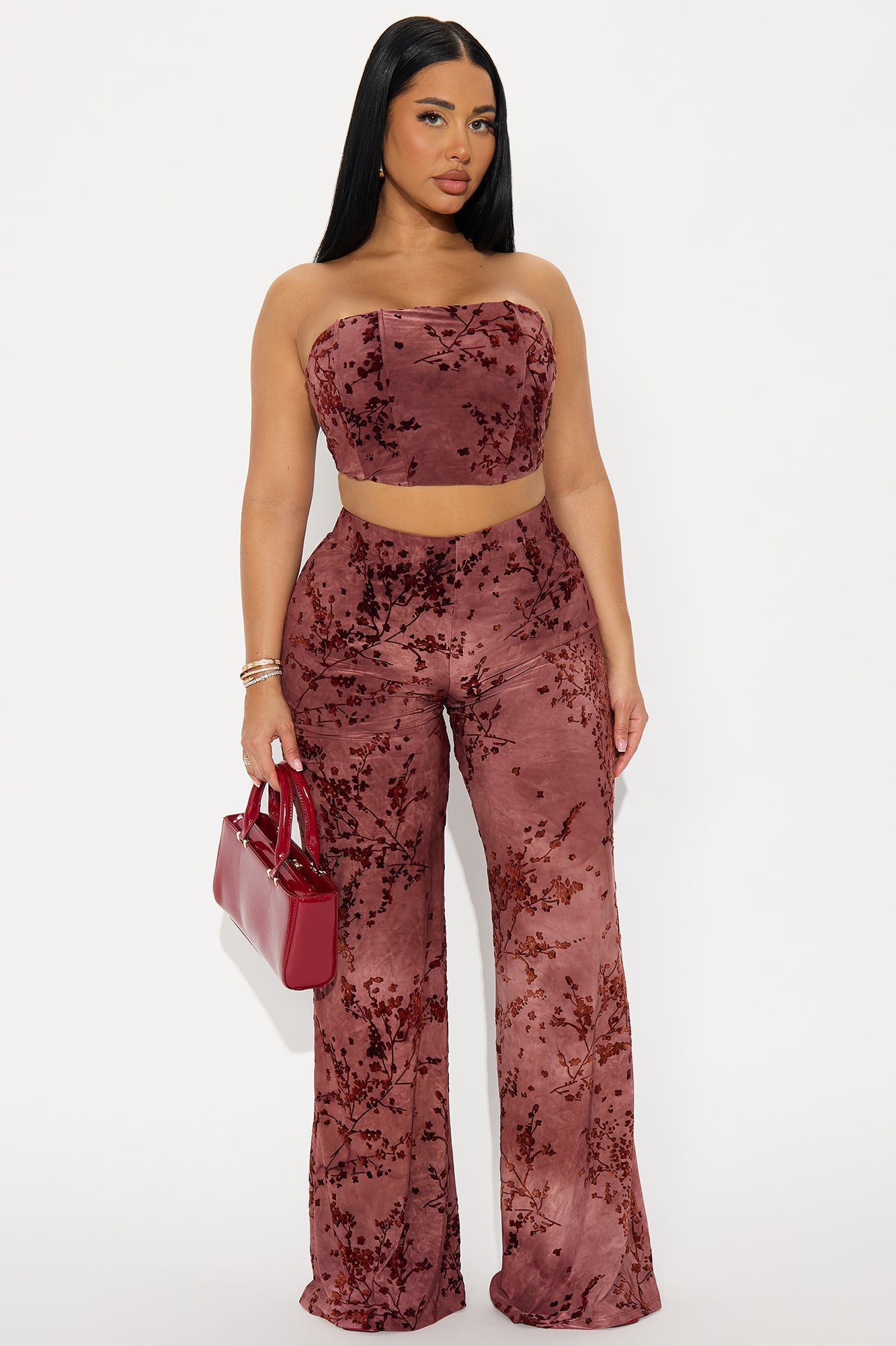 Angelique Corset Pant Set - Burgundy