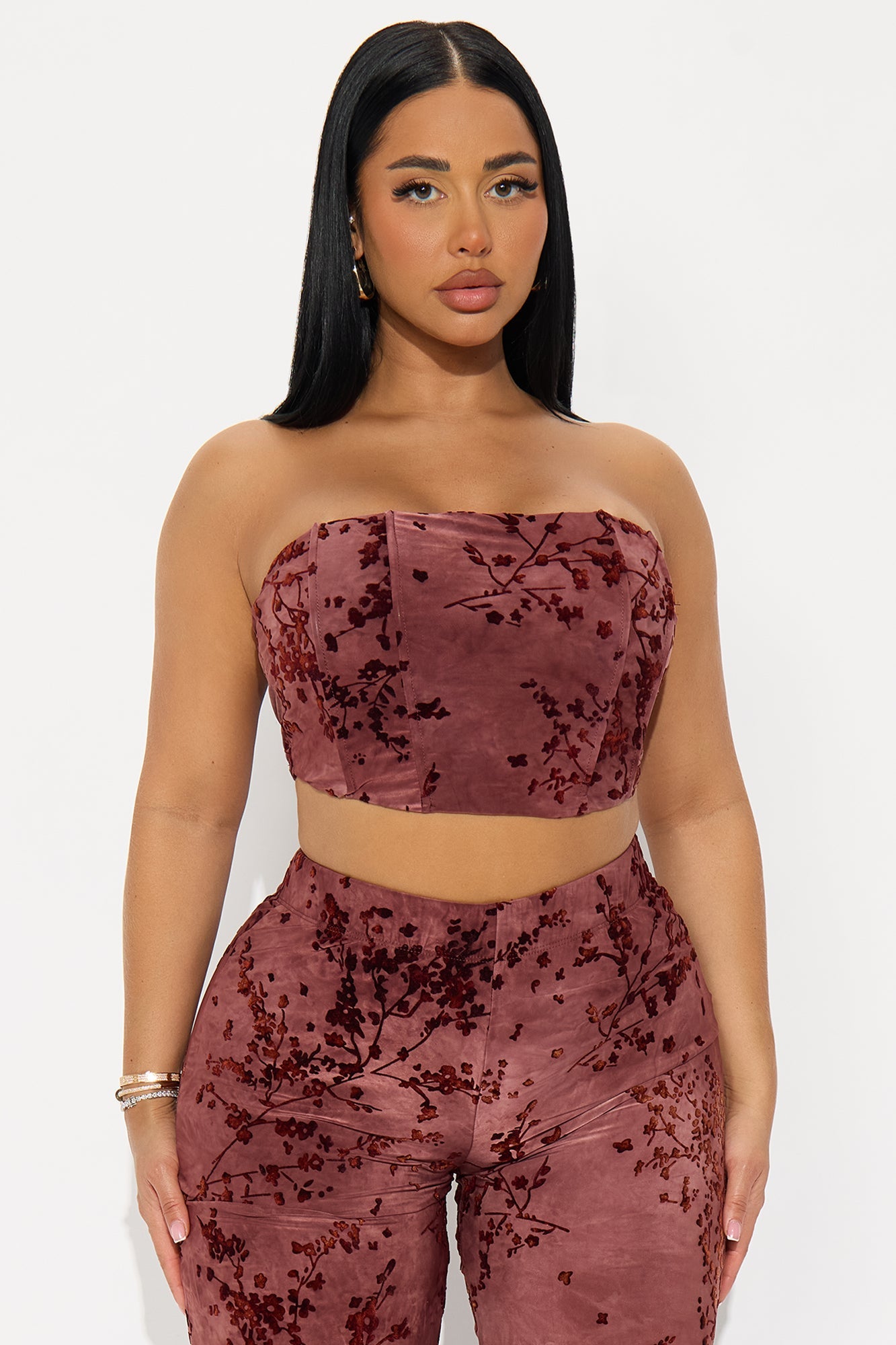 Angelique Corset Pant Set - Burgundy