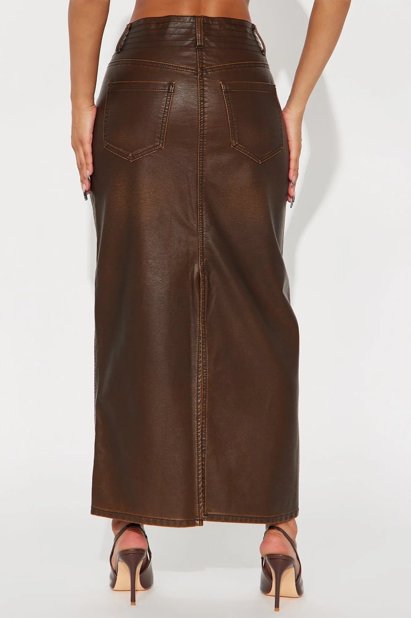 Bad To The Bone Washed Faux Leather Maxi Skirt - Brown 