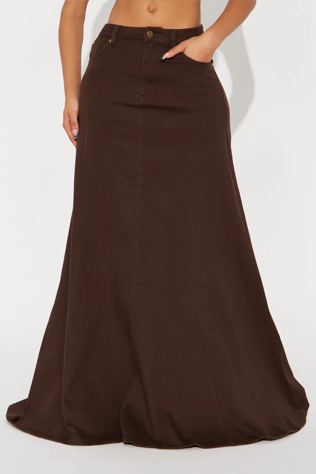 Make You Stay Twill Maxi Skirt - Dark Brown 