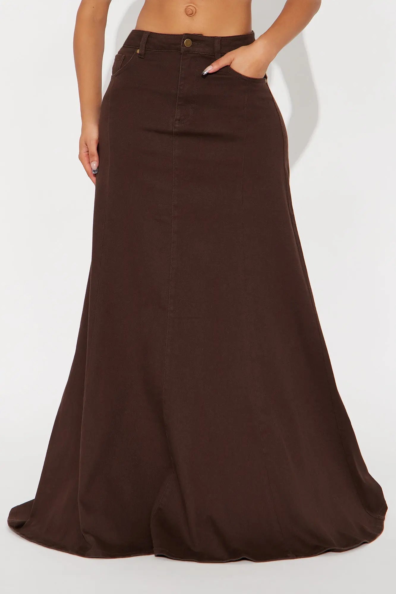 Make You Stay Twill Maxi Skirt - Dark Brown 