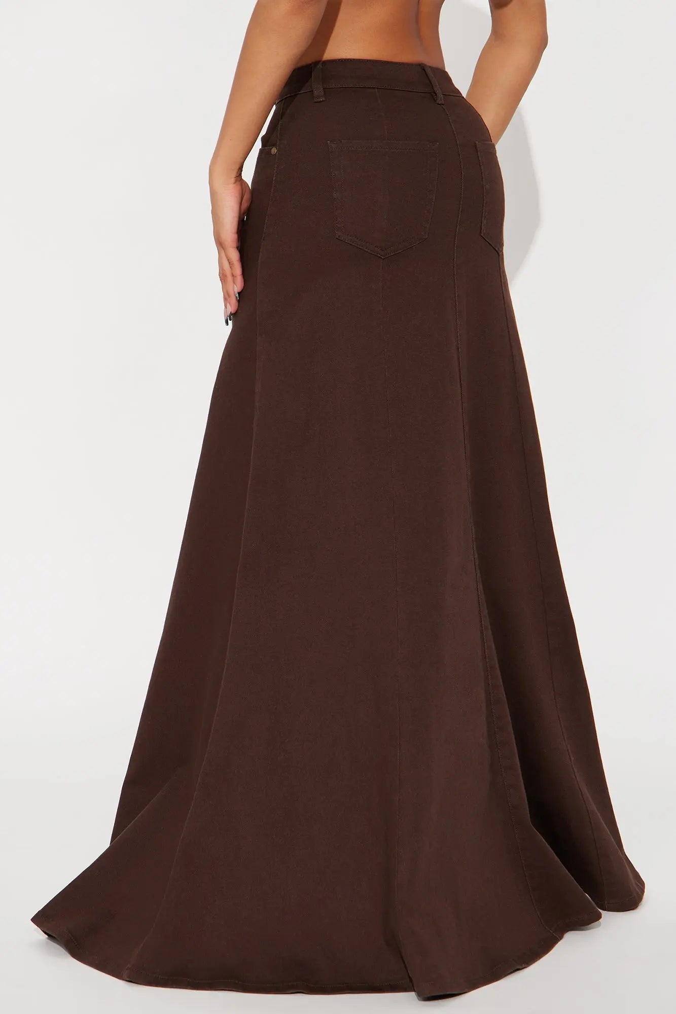Make You Stay Twill Maxi Skirt - Dark Brown 