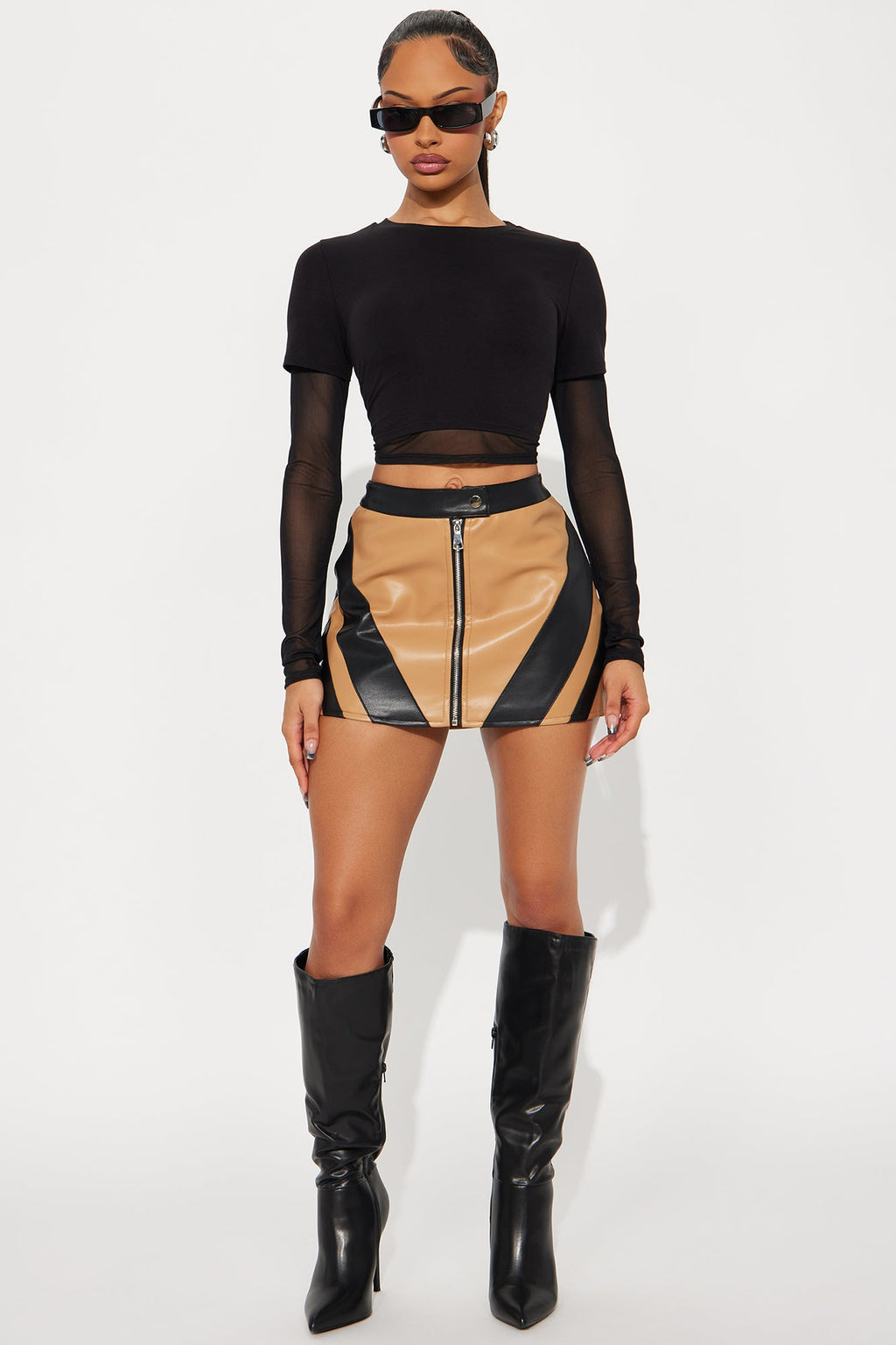 Your Best Shot Faux Leather Mini Skirt - Mustard/combo 