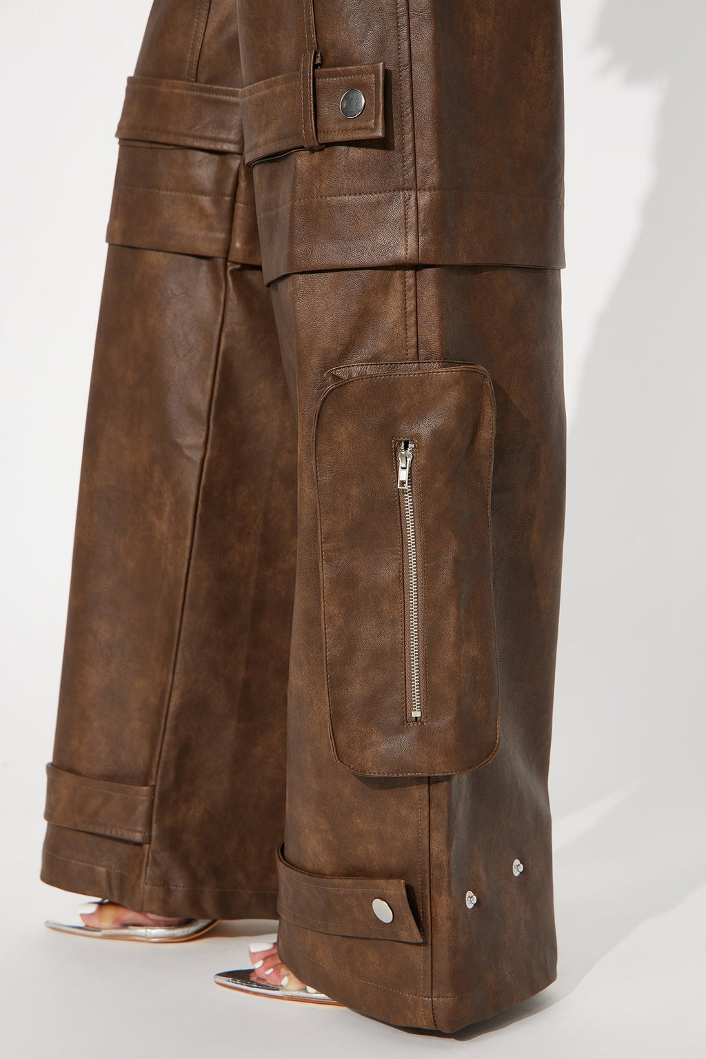 Street Heat Washed Faux Leather Cargo Pant - Brown
