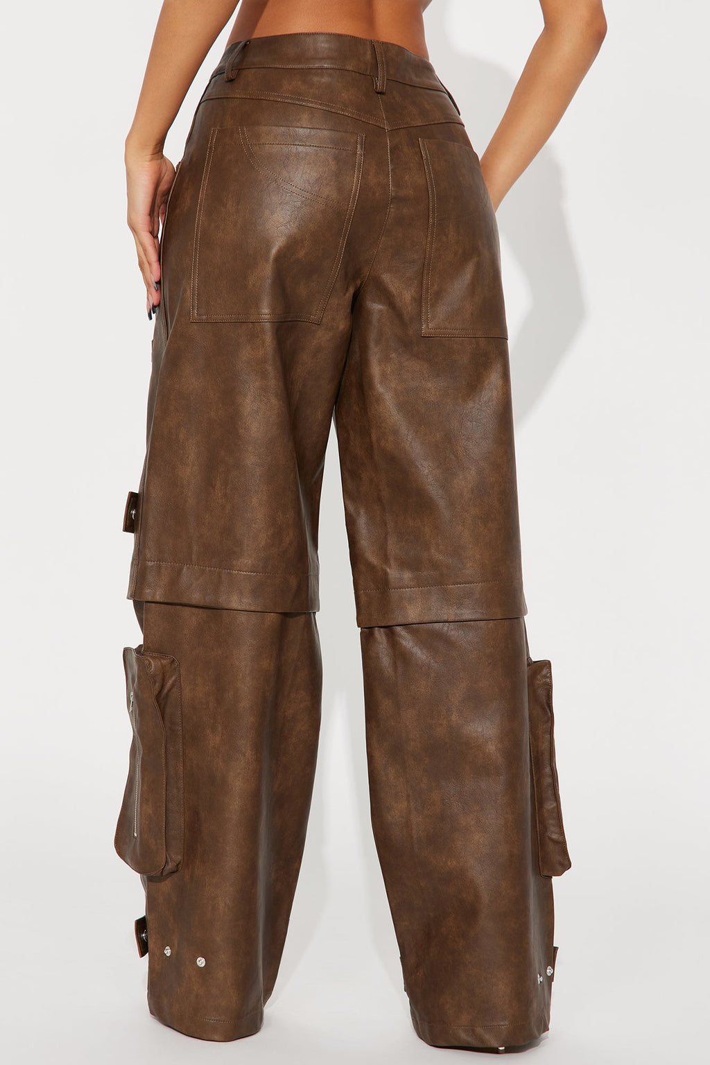 Street Heat Washed Faux Leather Cargo Pant - Brown
