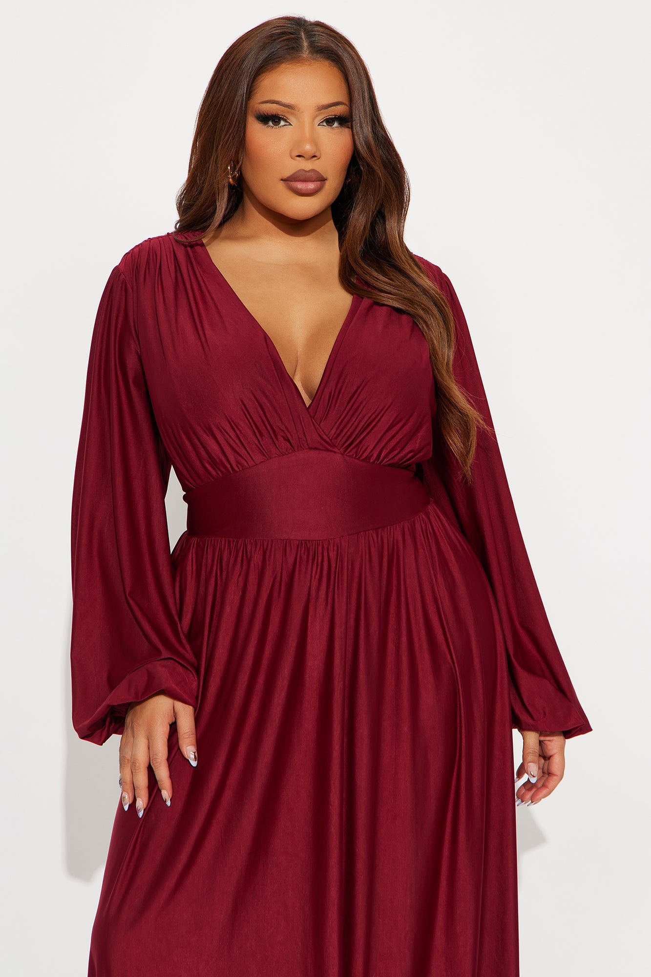 Vivi Long Sleeve Maxi Dress - Burgundy