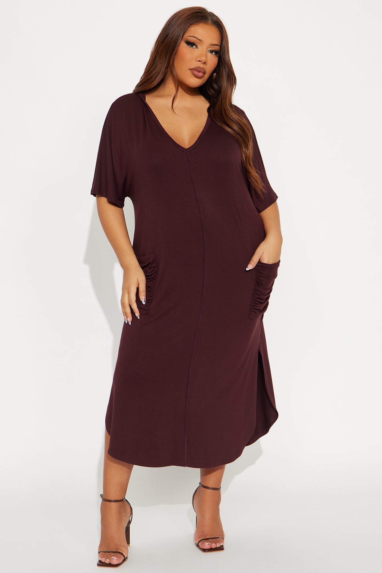 Staying In TShirt Midi Dress - Brown