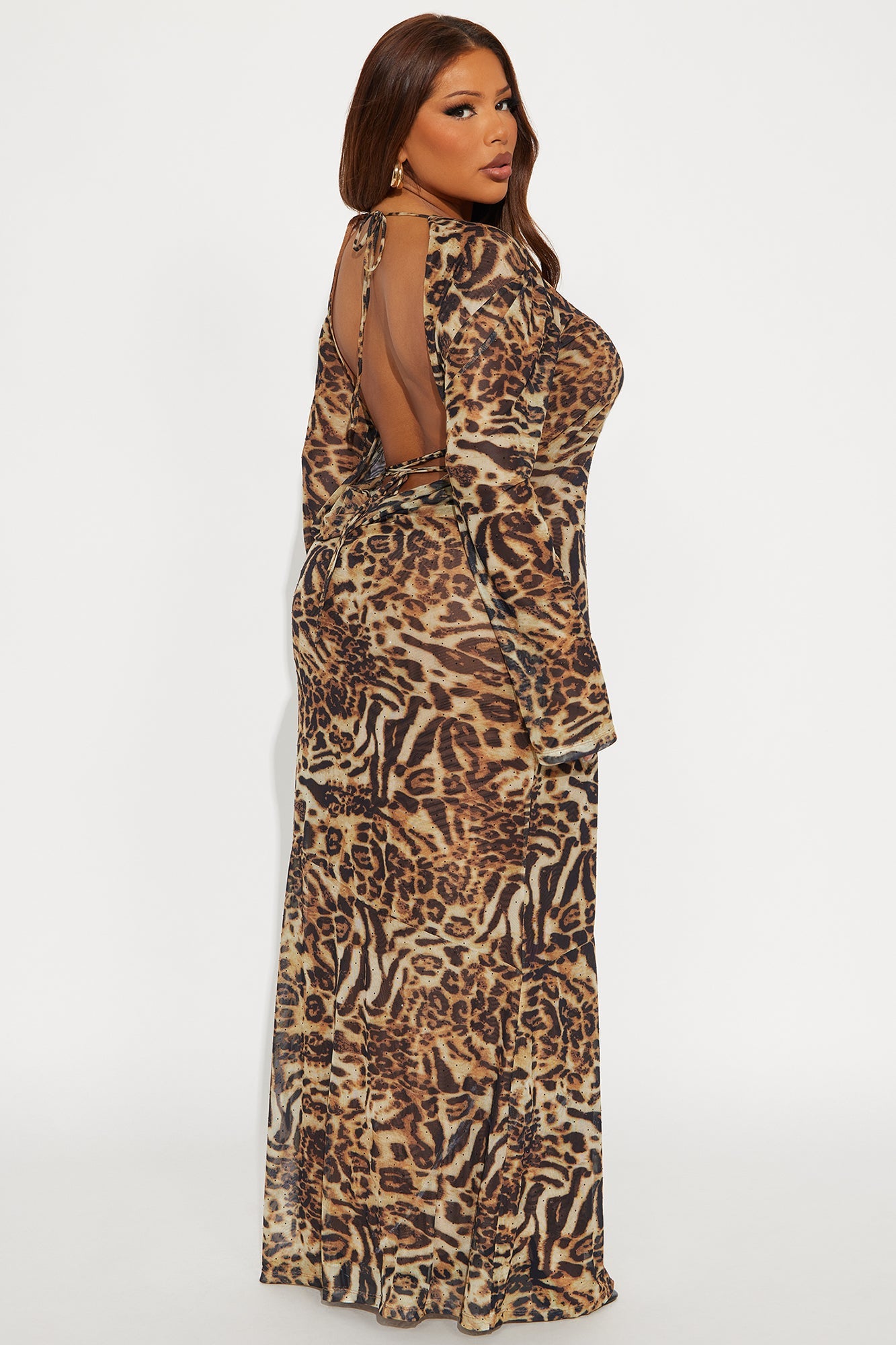 Vicious Kitten Rhinestone Maxi Dress - Leopard