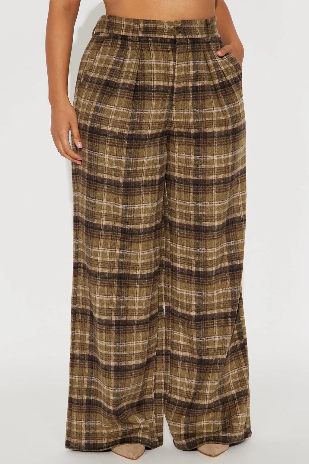 Out Your League Plaid Wide Leg Pant 33″ - Brown/combo 