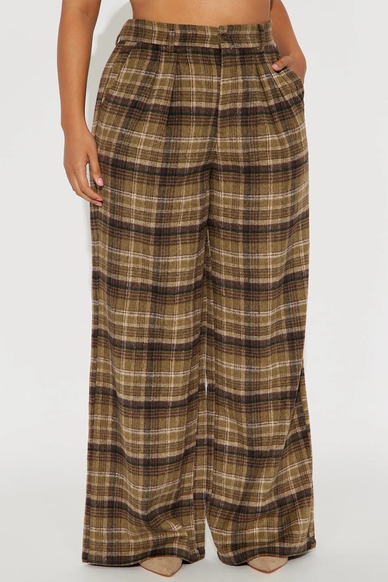 Out Your League Plaid Wide Leg Pant 33″ - Brown/combo 