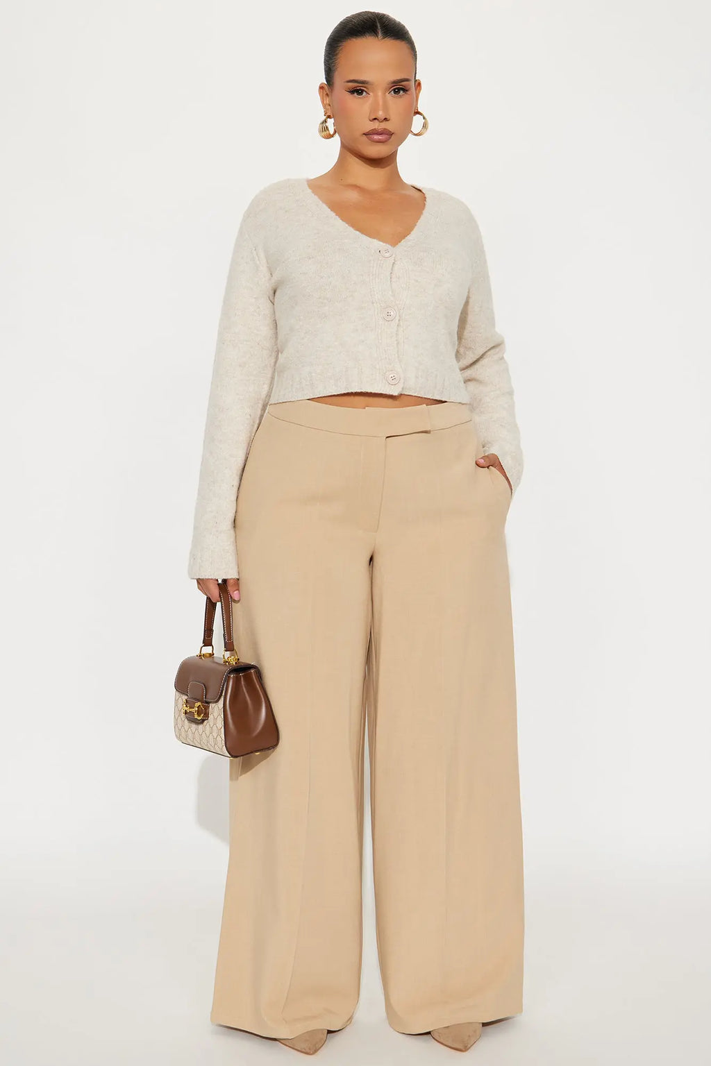 Not On The Checklist Wide Leg Trouser Pant - Khaki 