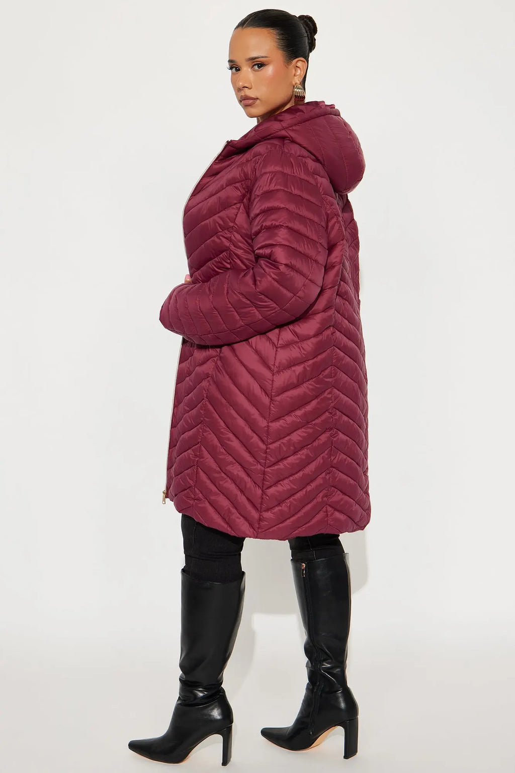 Cold Times Long Puffer Jacket - Burgundy 