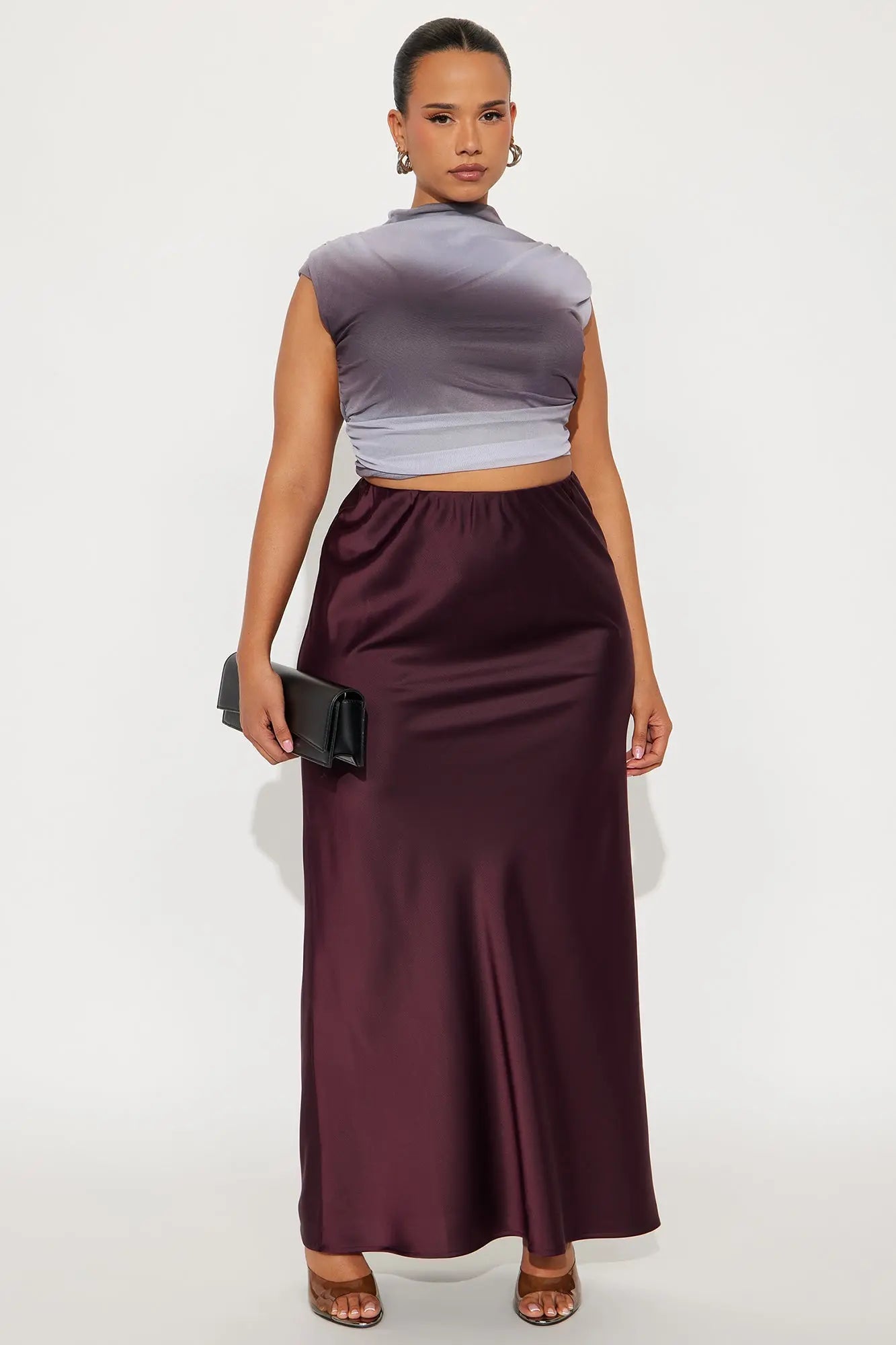 Brunch to GNO Satin Maxi Skirt - Plum 