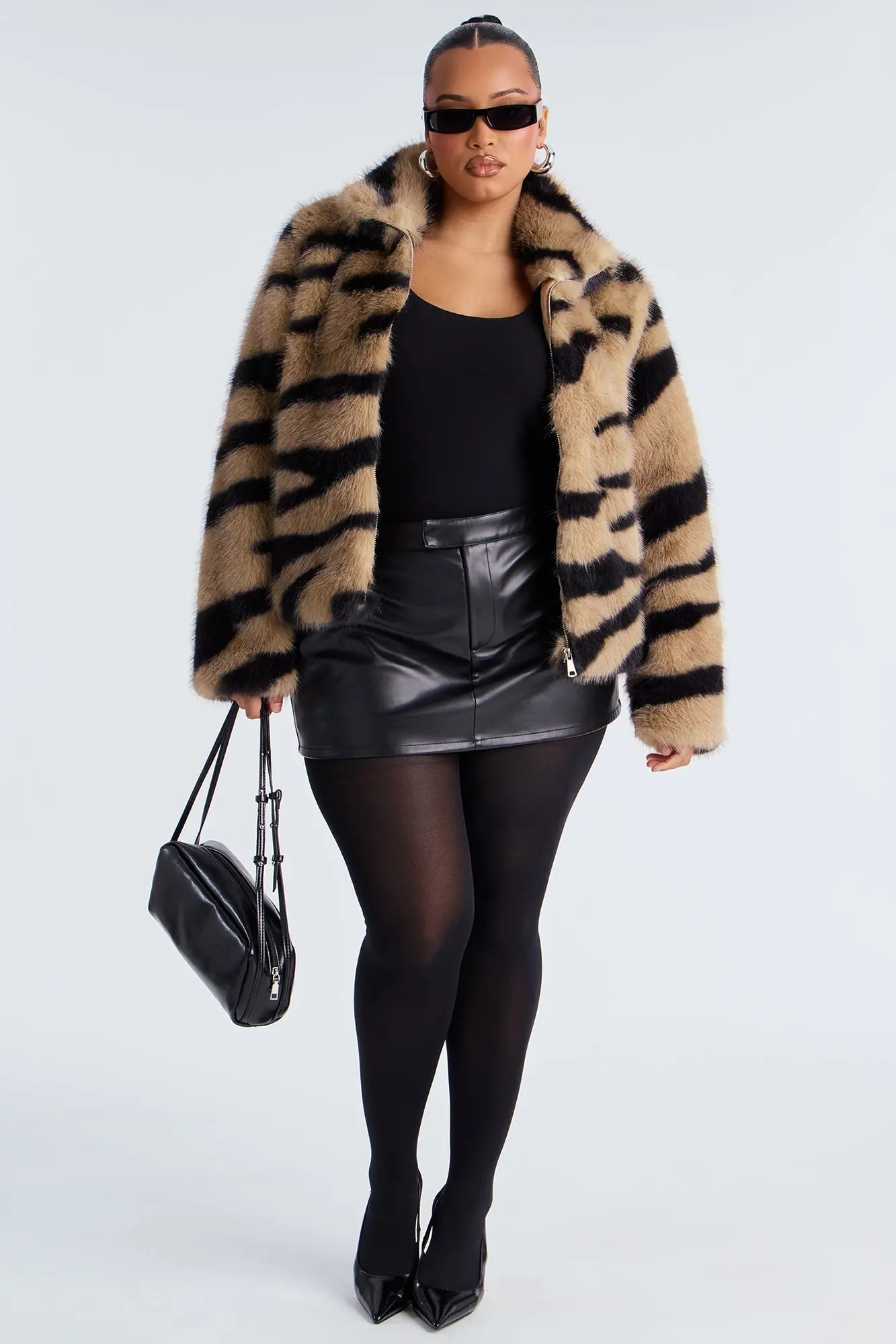 Savanna Whisper Faux Fur Animal Print Coat - Taupe/combo 
