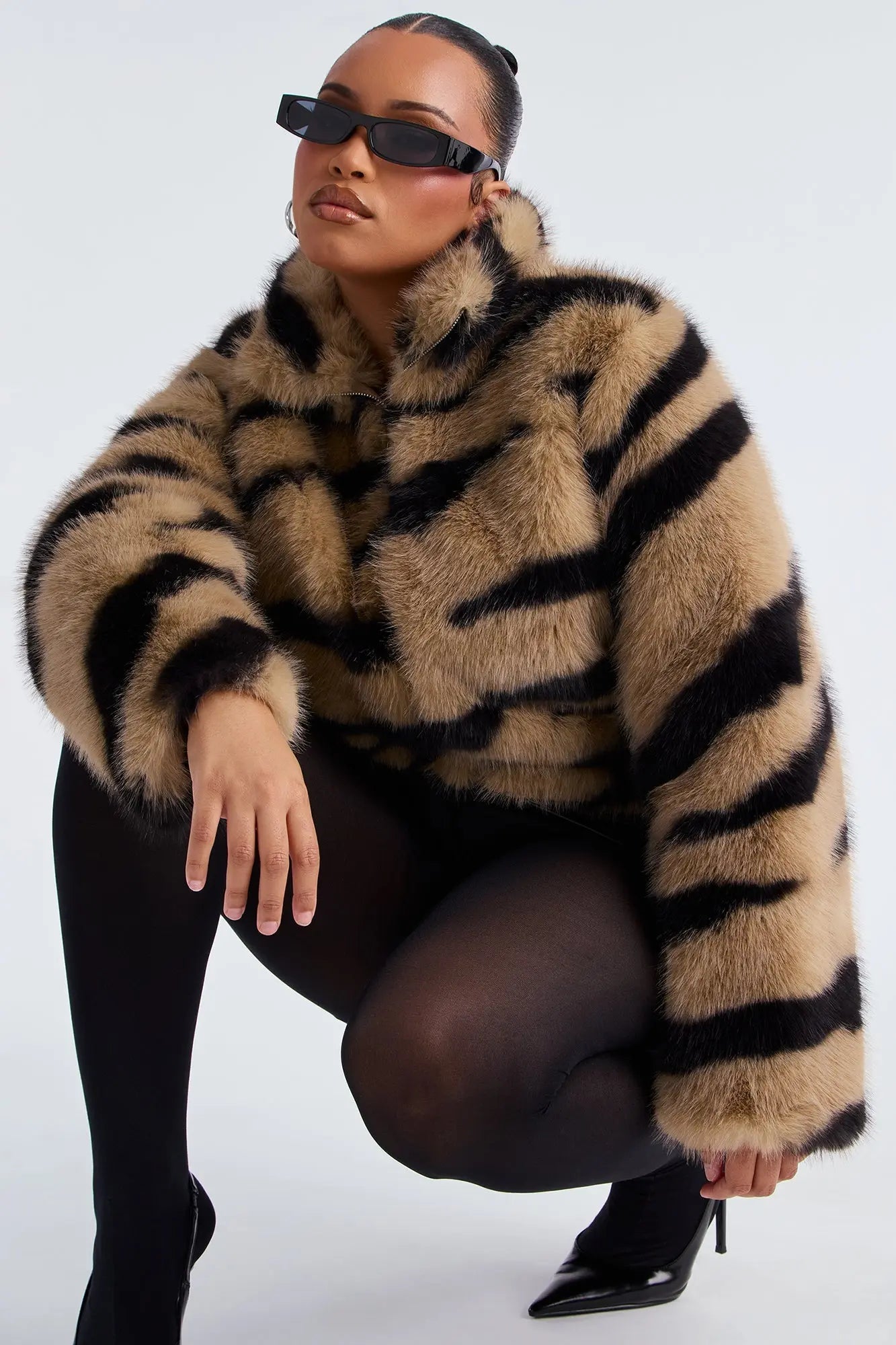 Savanna Whisper Faux Fur Animal Print Coat - Taupe/combo 