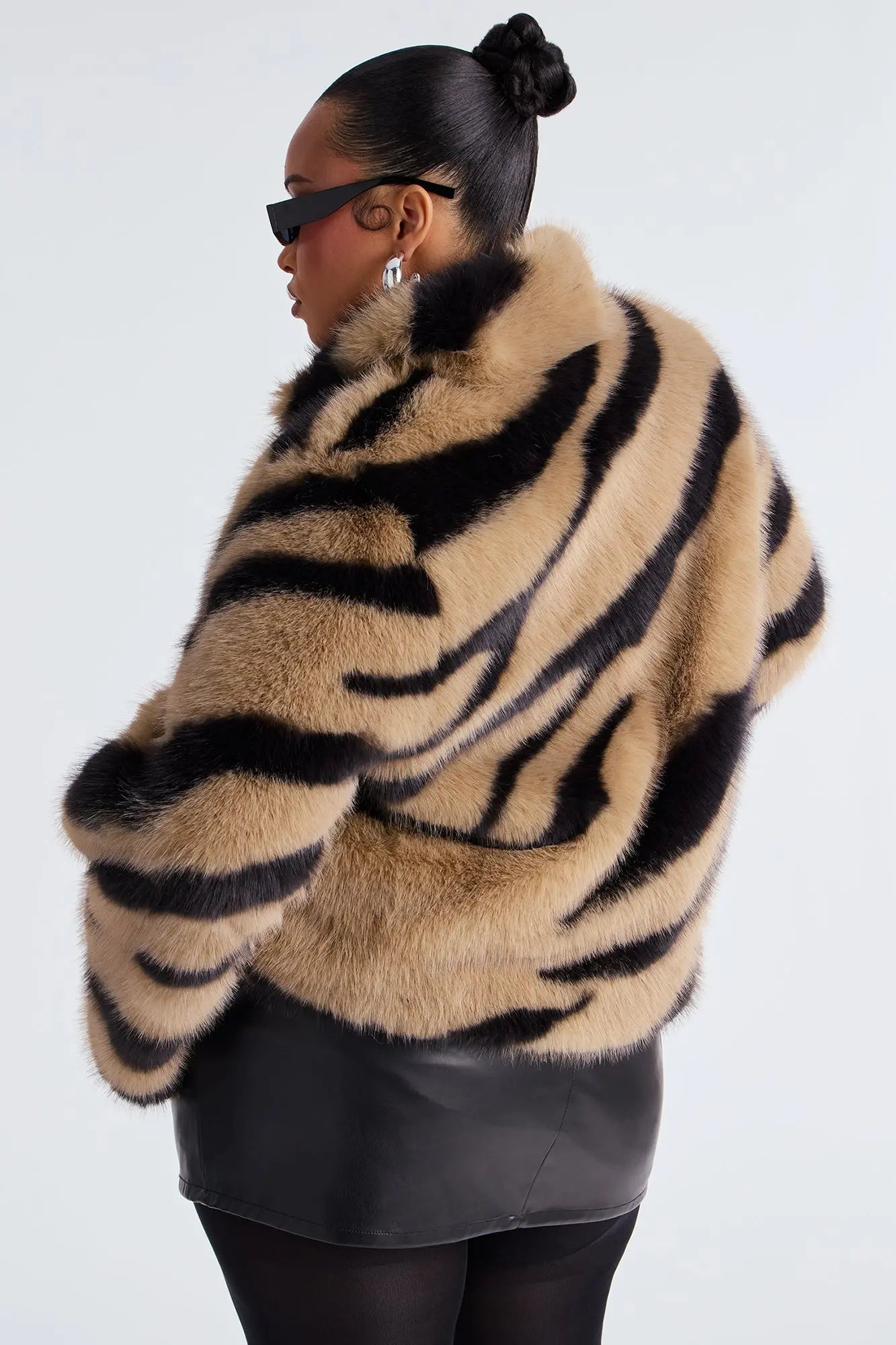 Savanna Whisper Faux Fur Animal Print Coat - Taupe/combo 