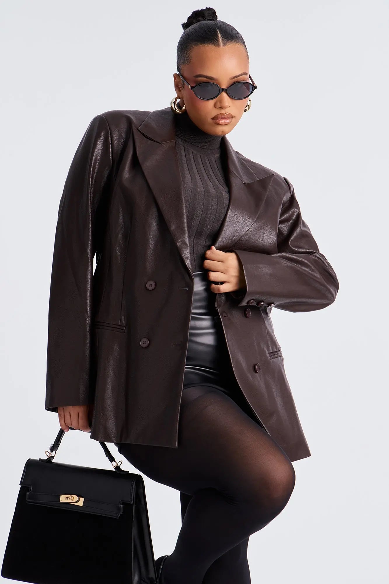 Phoebe Hourglass Blazer - Brown 