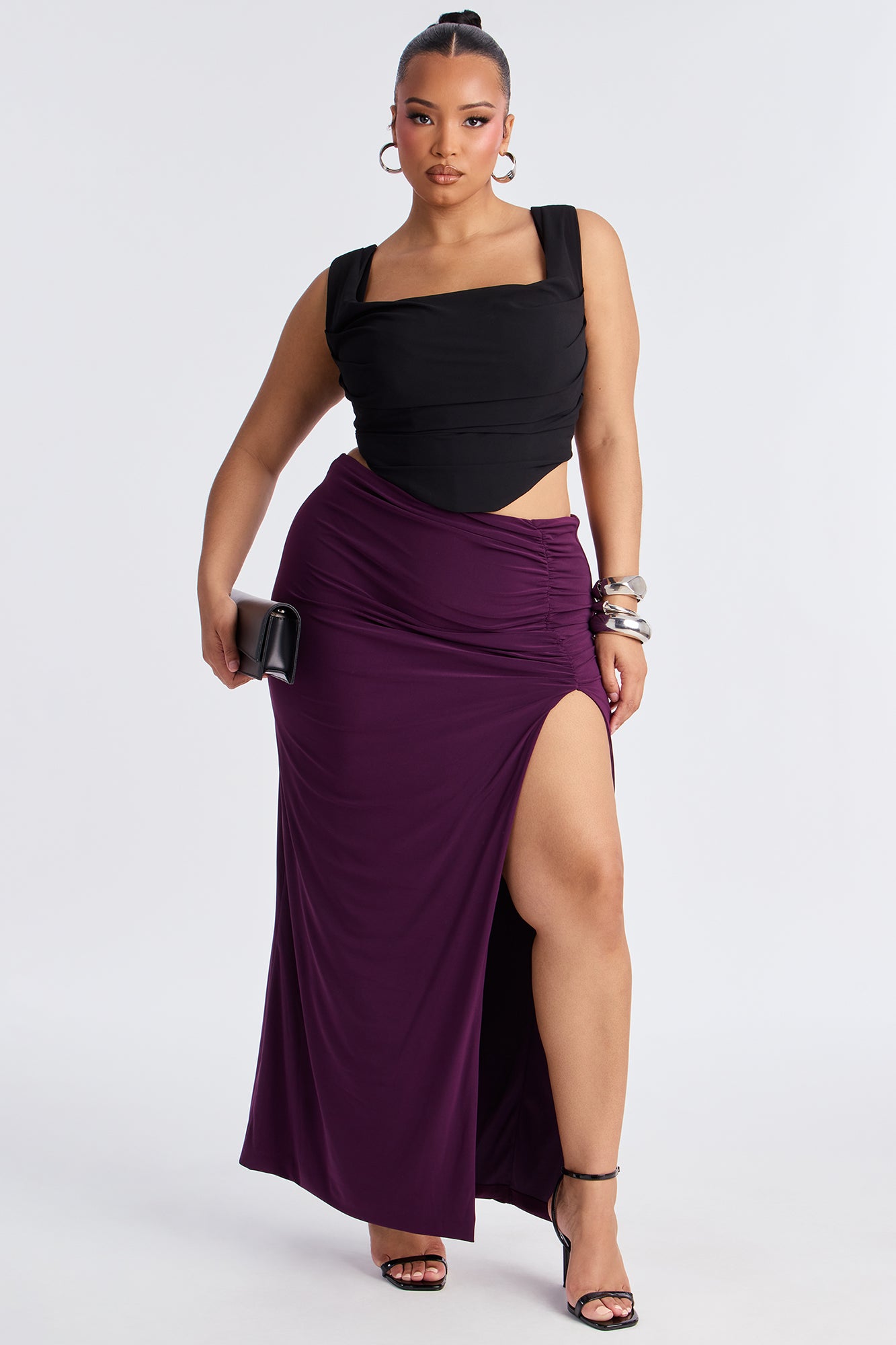 Hard To Handle High Slit Maxi Skirt - Plum 