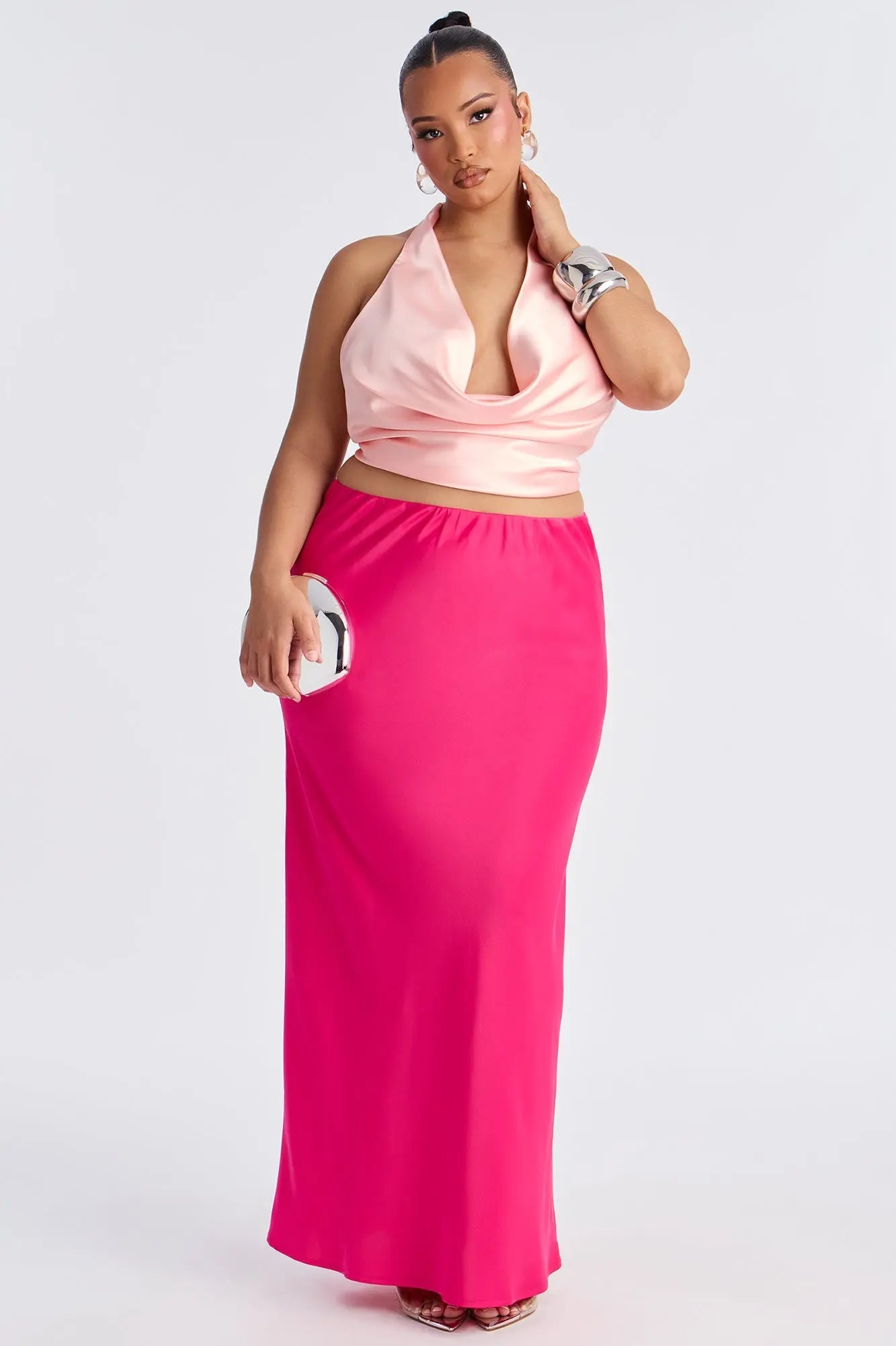 Brunch to GNO Satin Maxi Skirt - Pink 