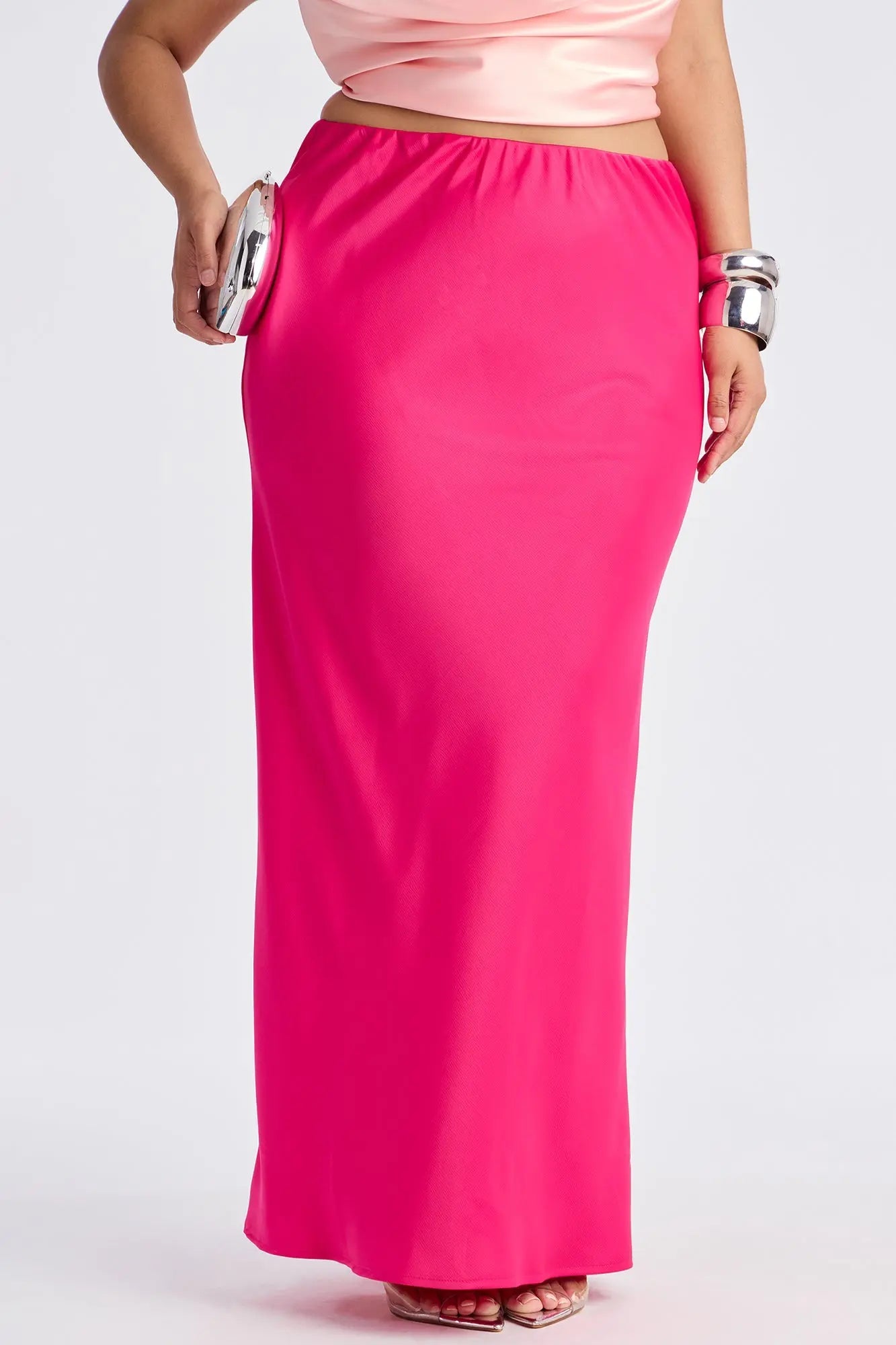 Brunch to GNO Satin Maxi Skirt - Pink 