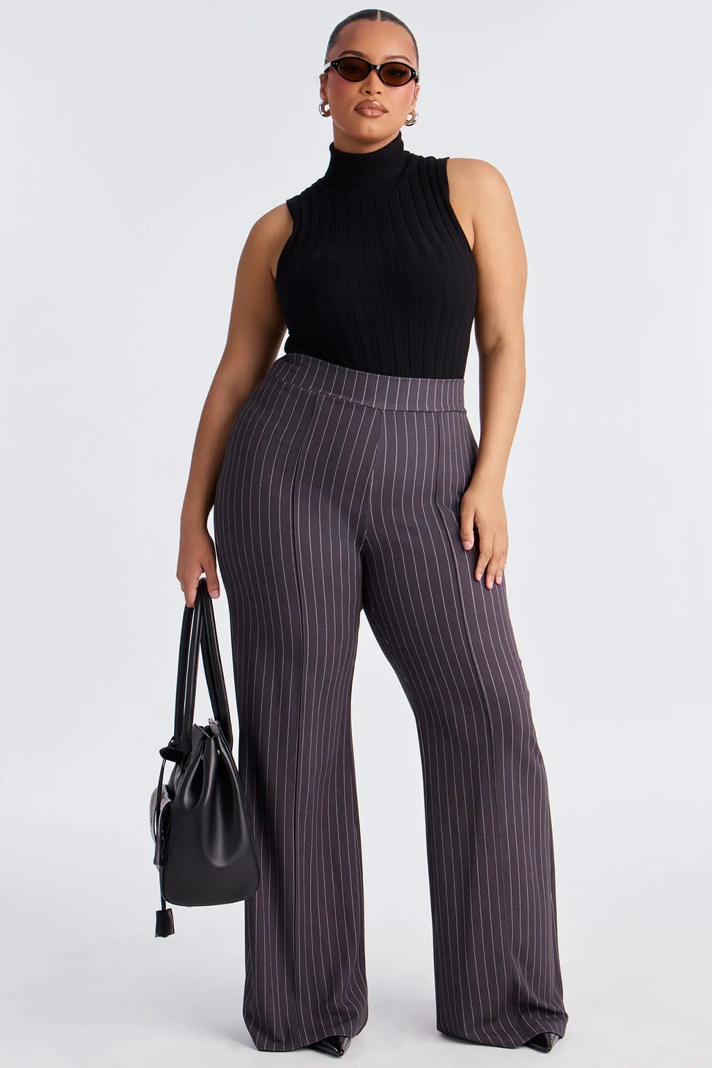 Victoria High Waisted Dress Pant Pinstripe - Grey/combo 