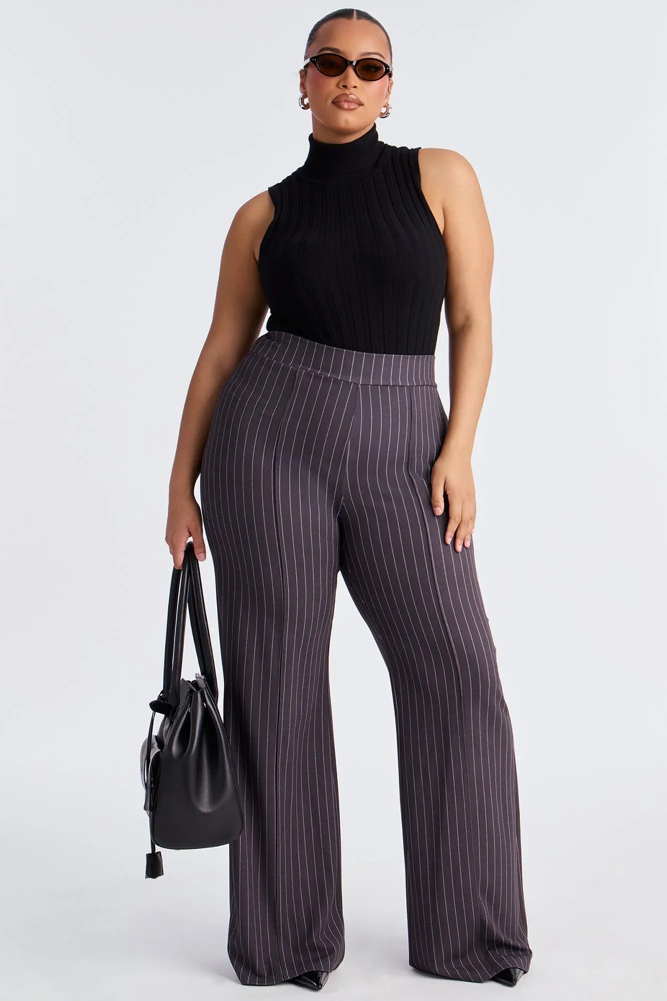 Victoria High Waisted Dress Pant Pinstripe - Grey/combo 
