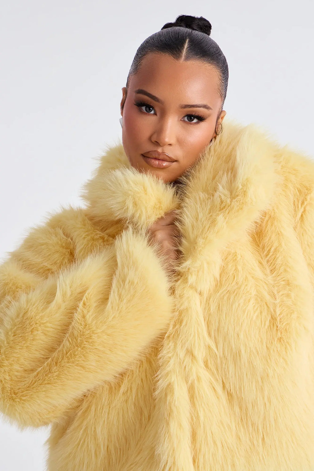 Full Of Charisma Faux Fur Cropped Coat - Butter Yellow 