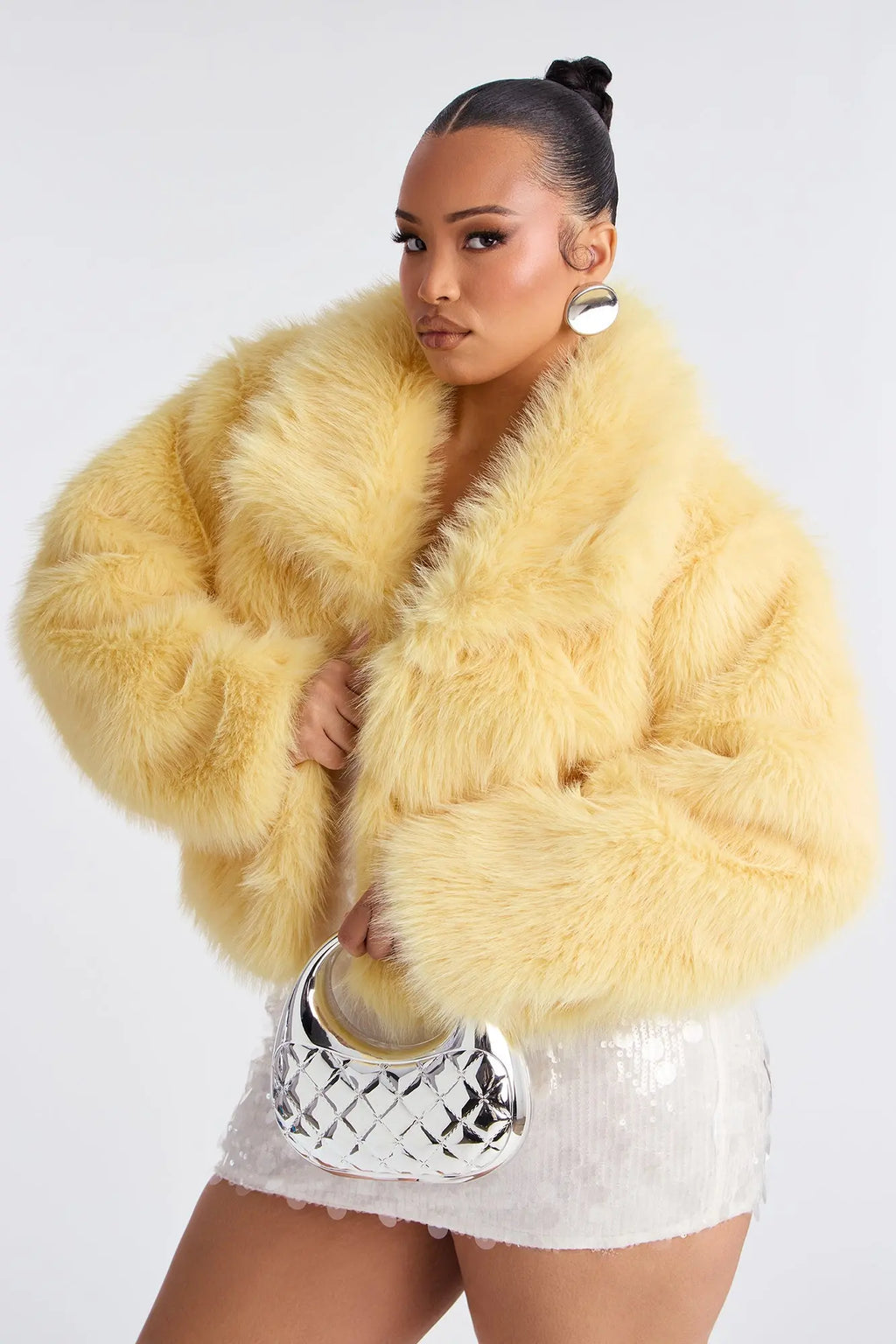 Full Of Charisma Faux Fur Cropped Coat - Butter Yellow 