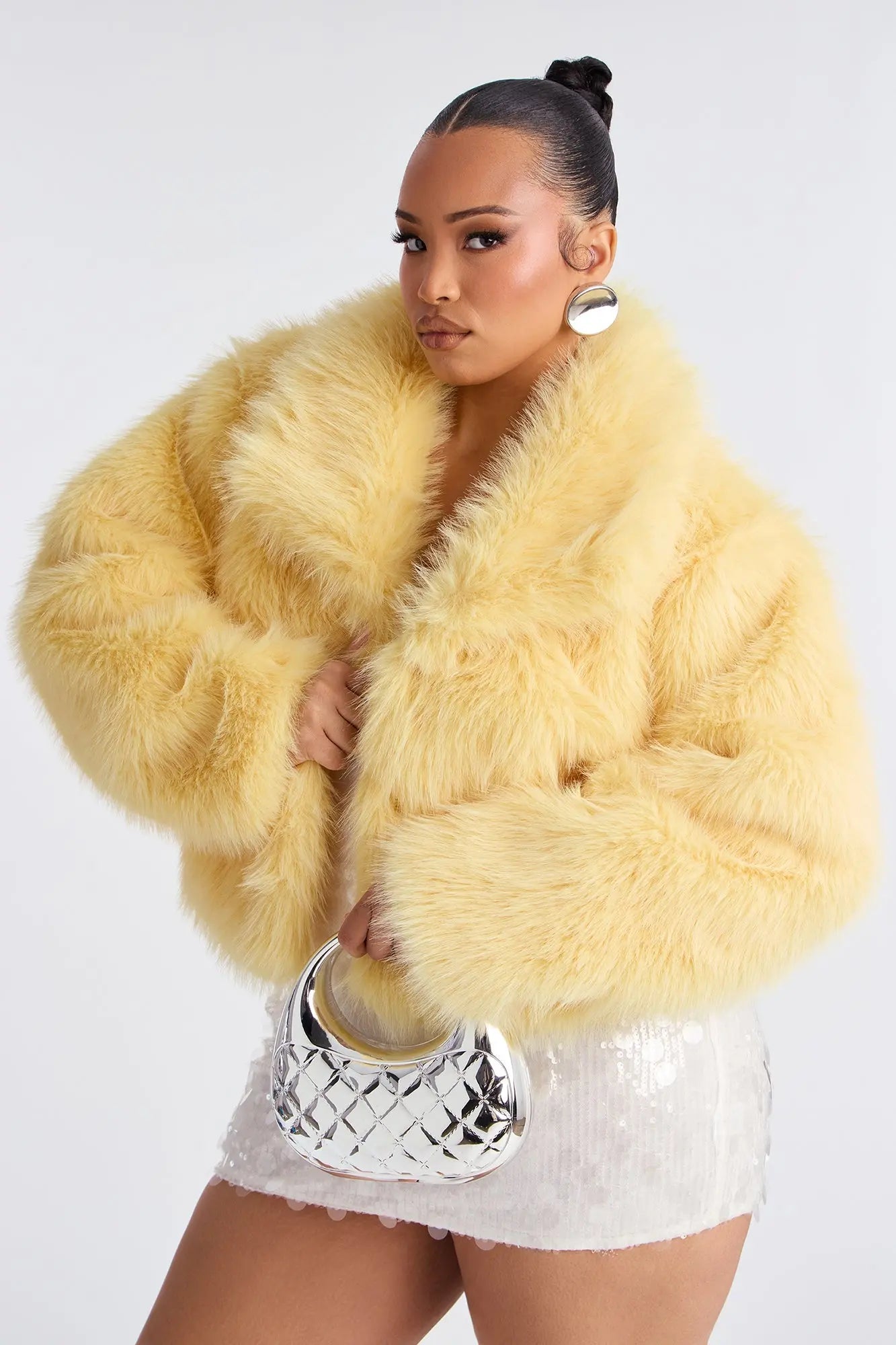 Full Of Charisma Faux Fur Cropped Coat - Butter Yellow 