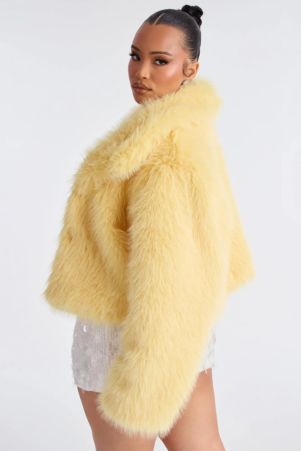 Full Of Charisma Faux Fur Cropped Coat - Butter Yellow 
