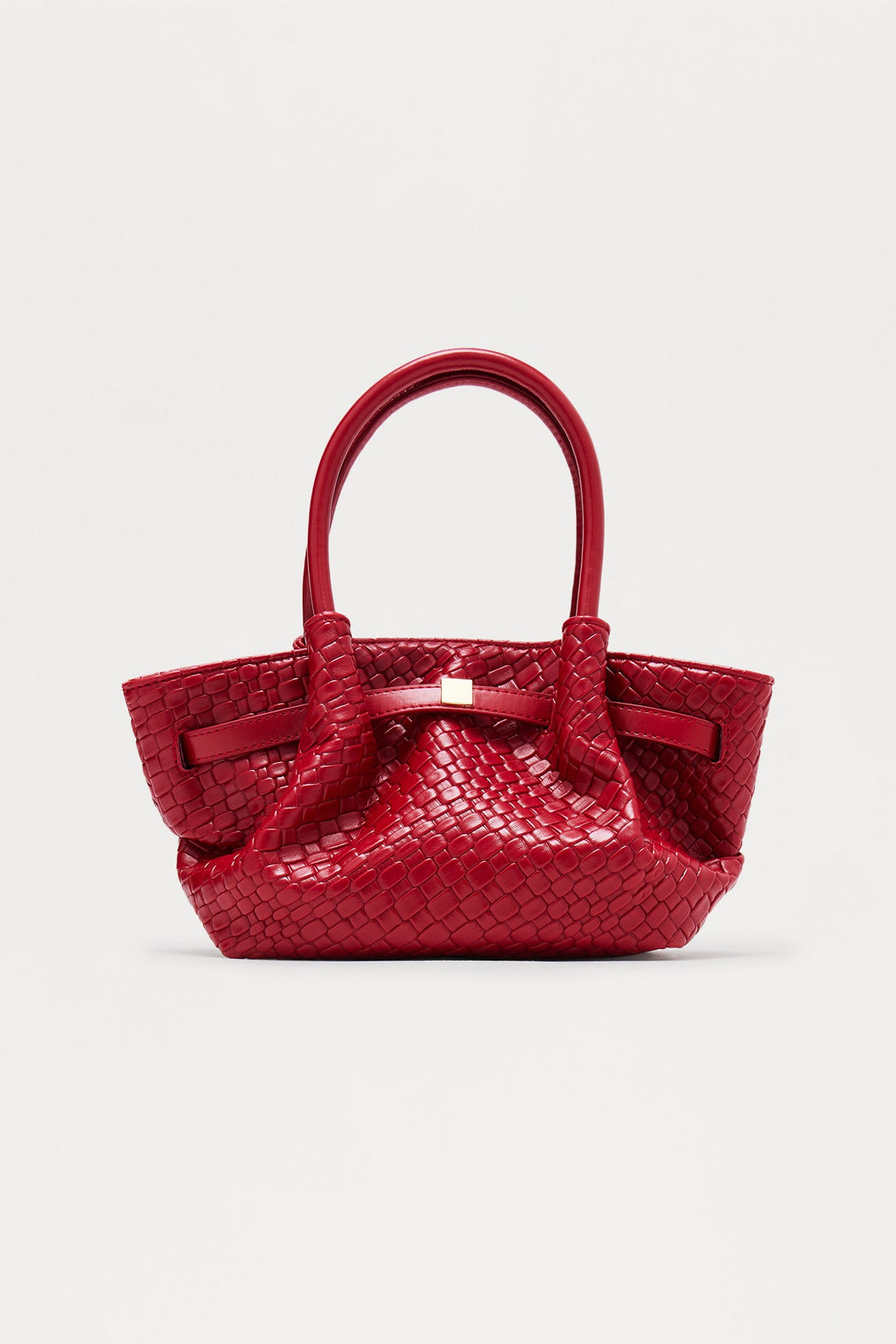 In The Moment Woven Faux Leather Satchel Handbag - Burgundy 