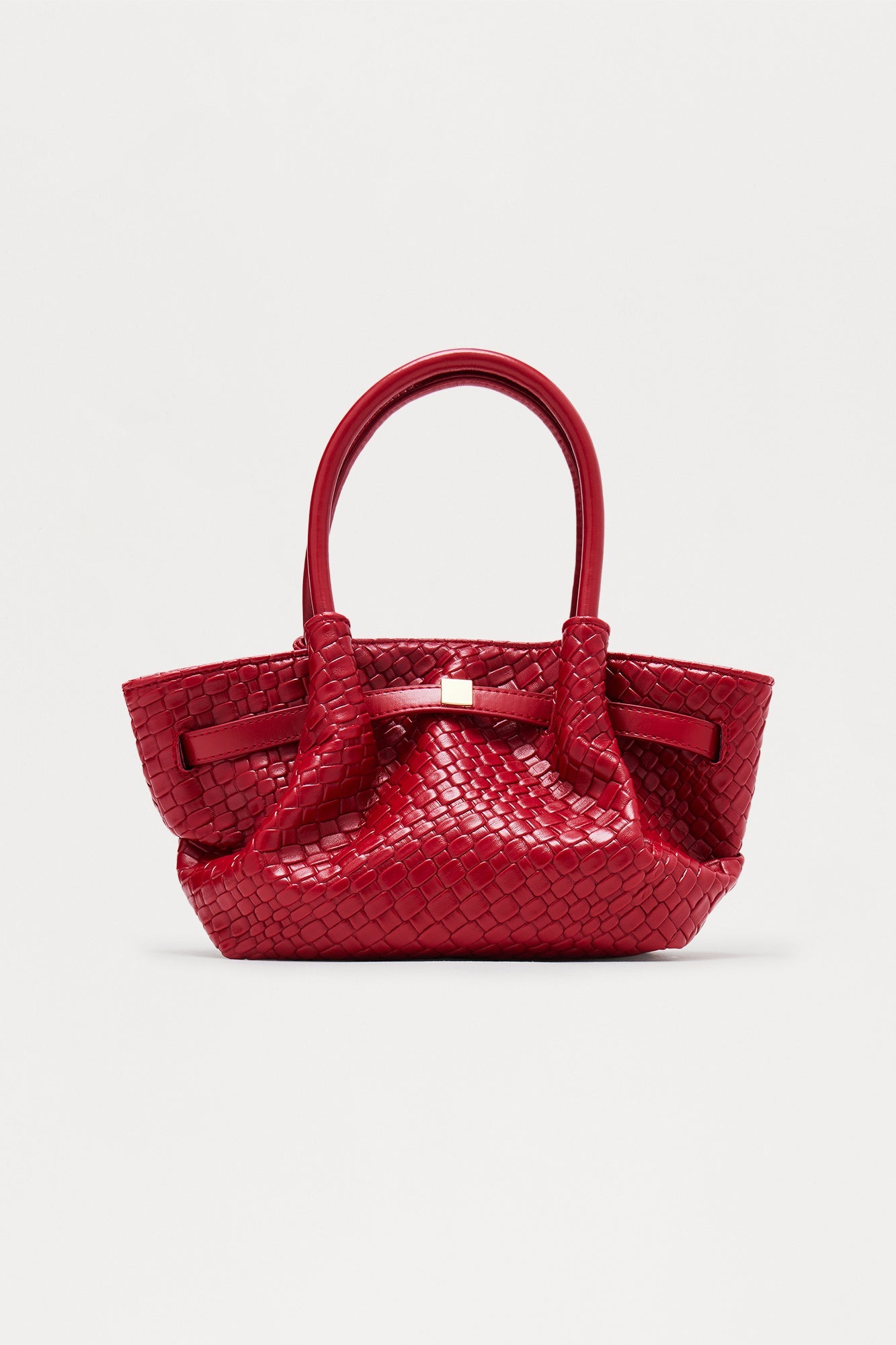 In The Moment Woven Faux Leather Satchel Handbag - Burgundy 