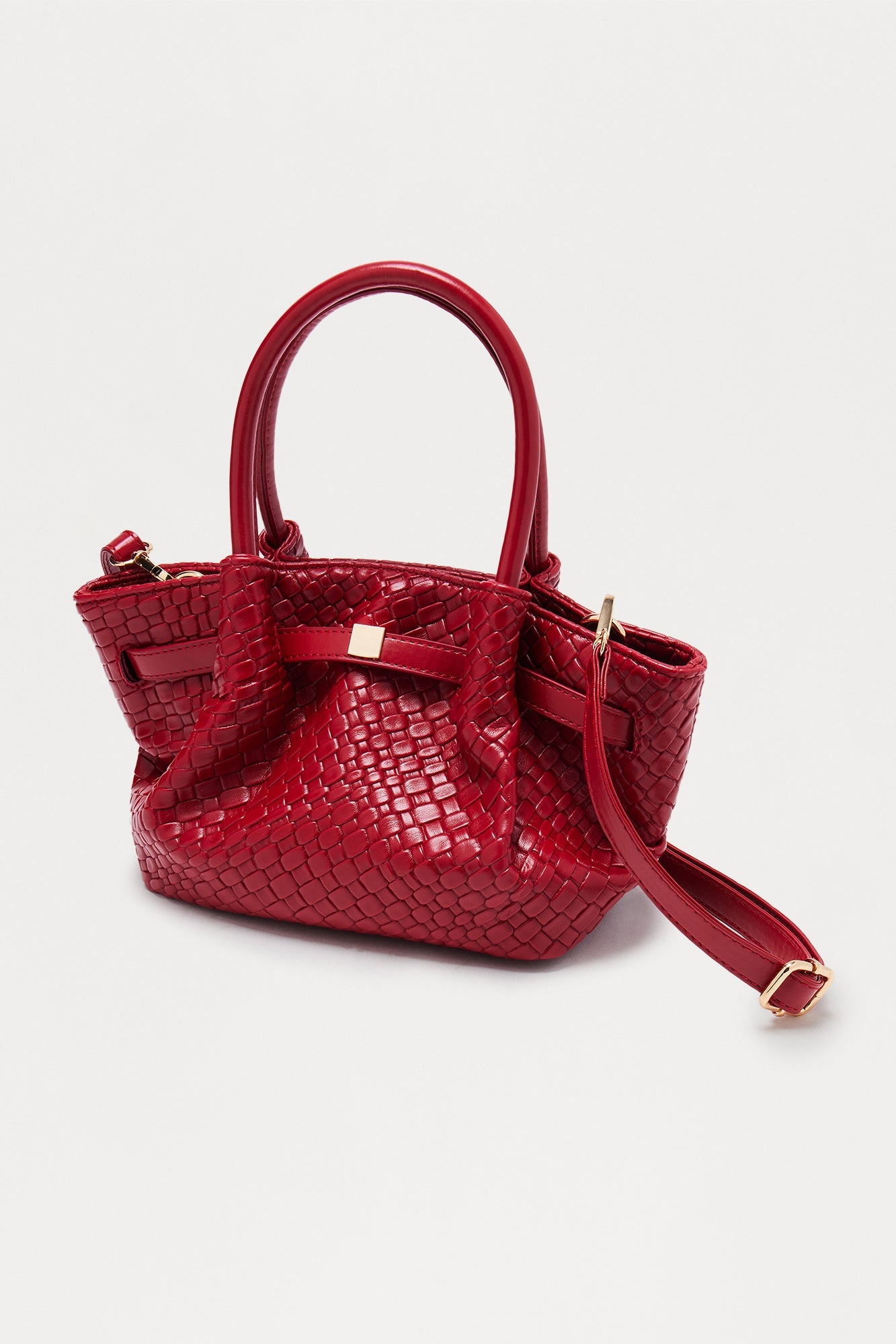 In The Moment Woven Faux Leather Satchel Handbag - Burgundy 