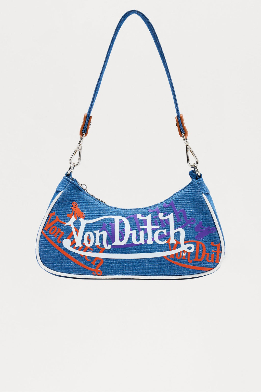 Washed And Worn Denim Von Dutch Shoulder Bag - Denim 
