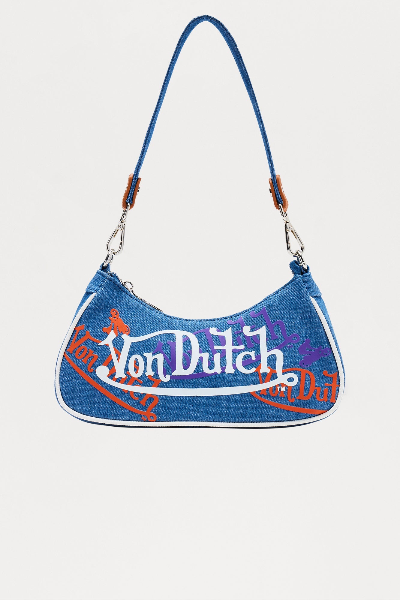 Washed And Worn Denim Von Dutch Shoulder Bag - Denim 