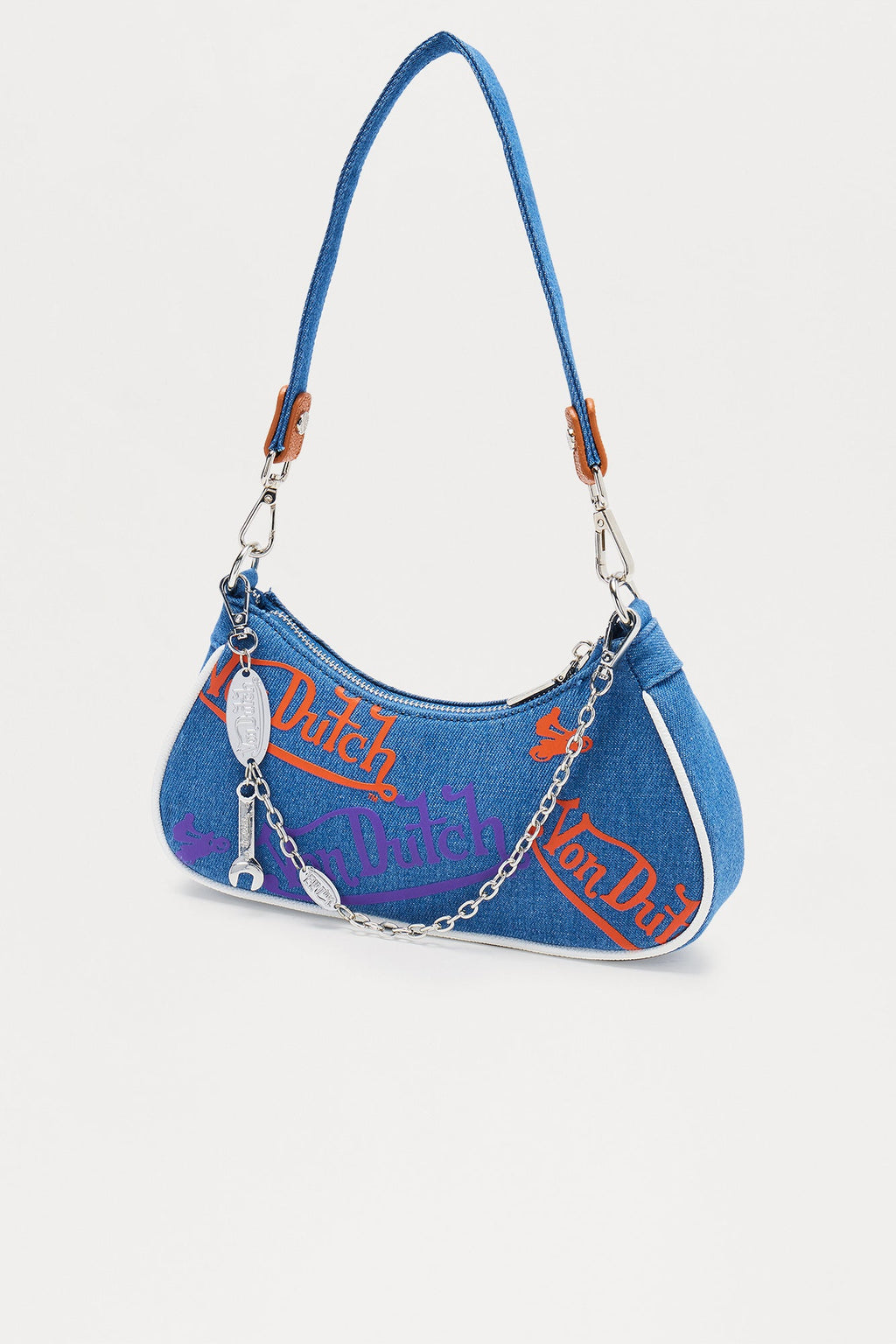 Washed And Worn Denim Von Dutch Shoulder Bag - Denim 