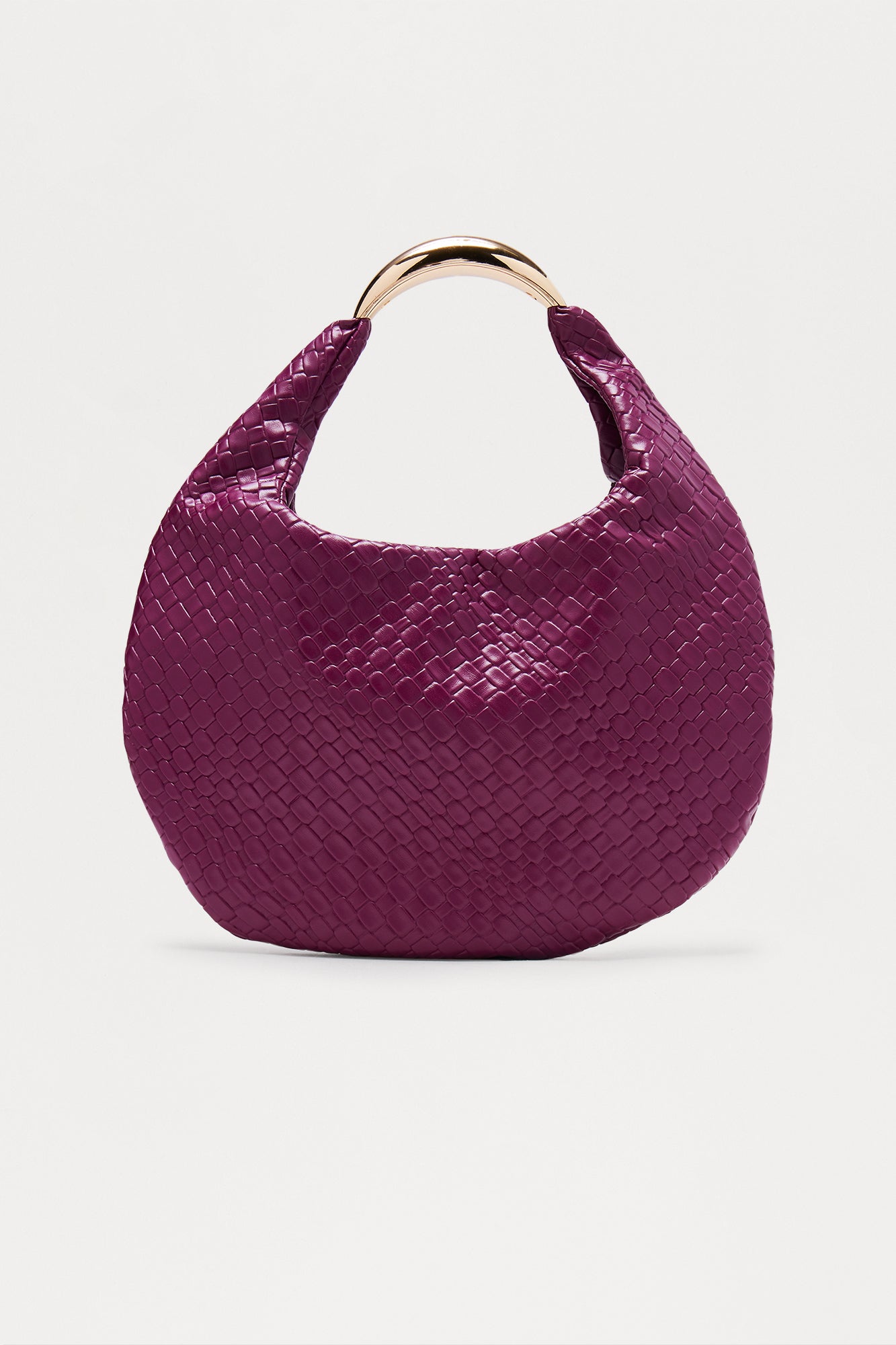 Staple Piece Woven Faux Leather Satchel Handbag - Plum 