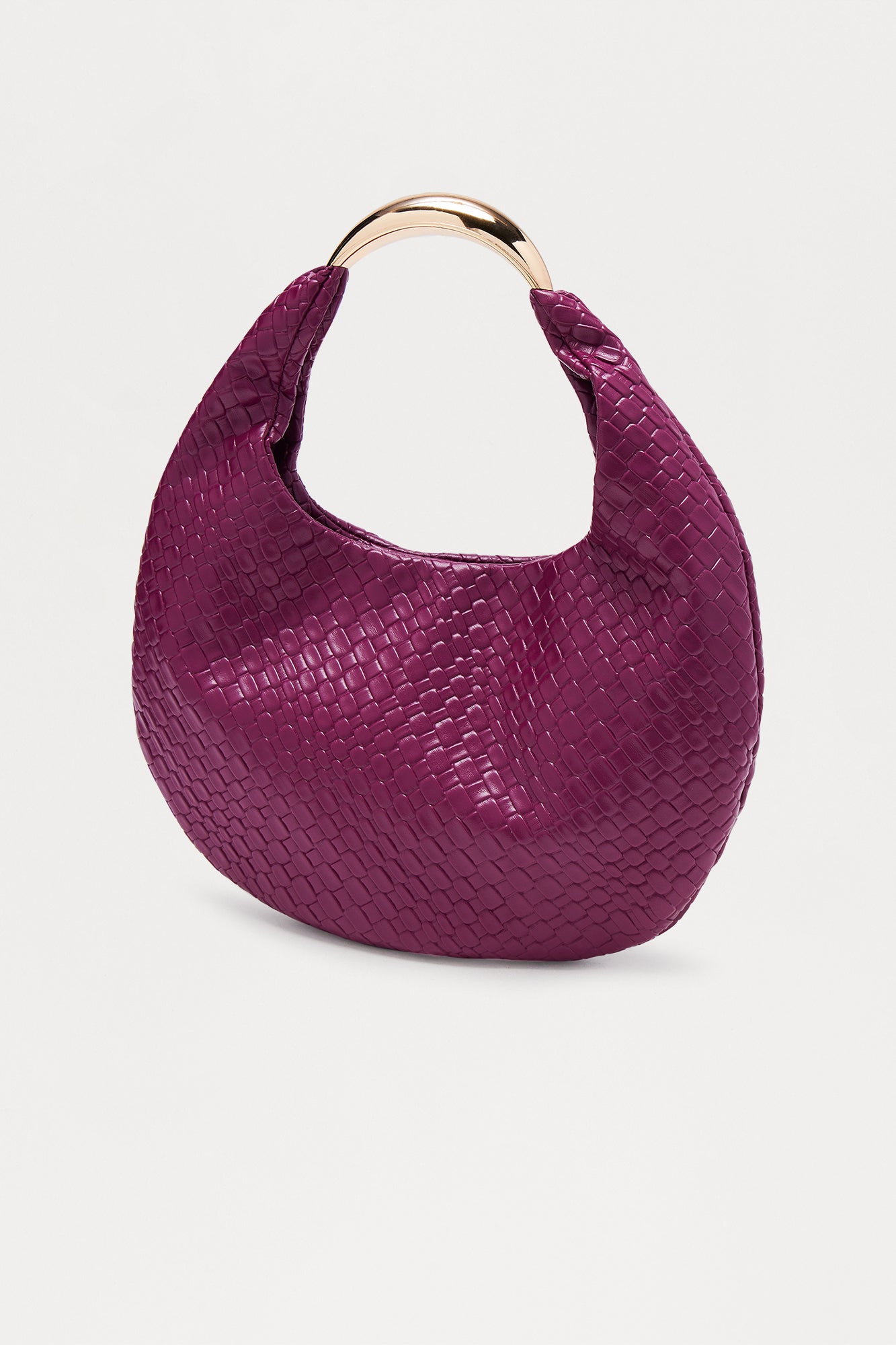 Staple Piece Woven Faux Leather Satchel Handbag - Plum 