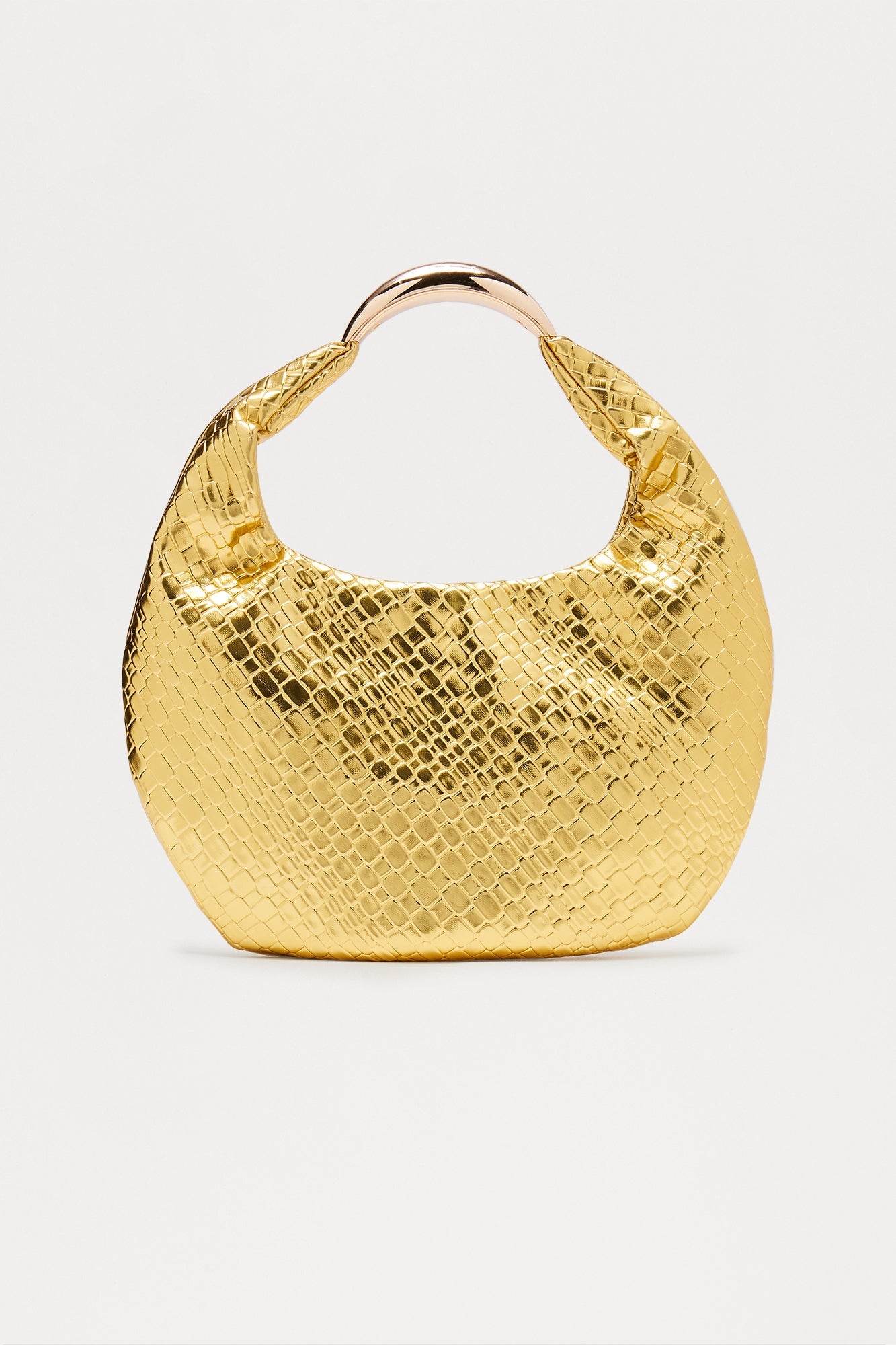 Staple Piece Woven Faux Leather Satchel Handbag - Gold 