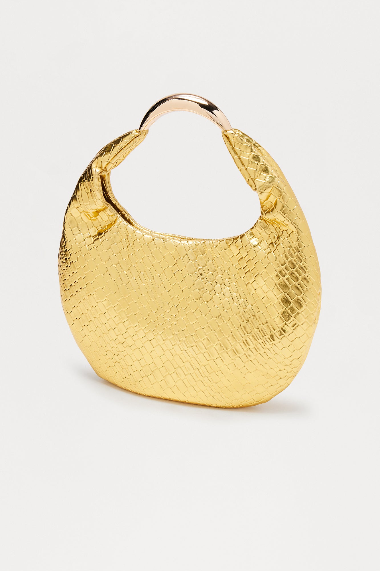 Staple Piece Woven Faux Leather Satchel Handbag - Gold 