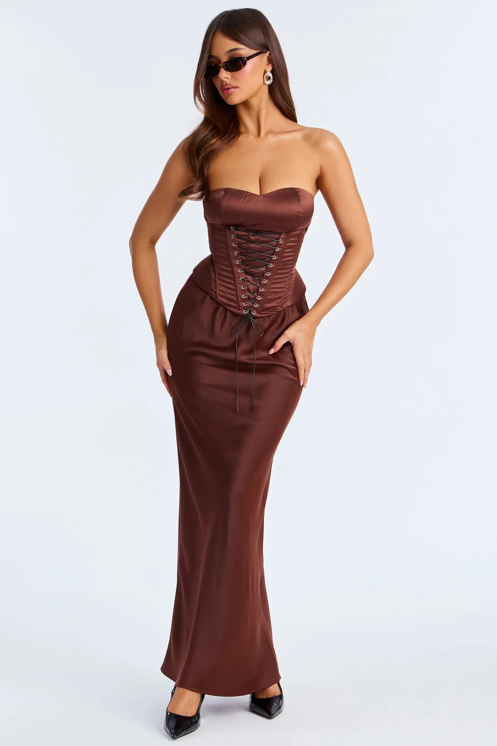 Brunch to GNO Satin Maxi Skirt - Chocolate 