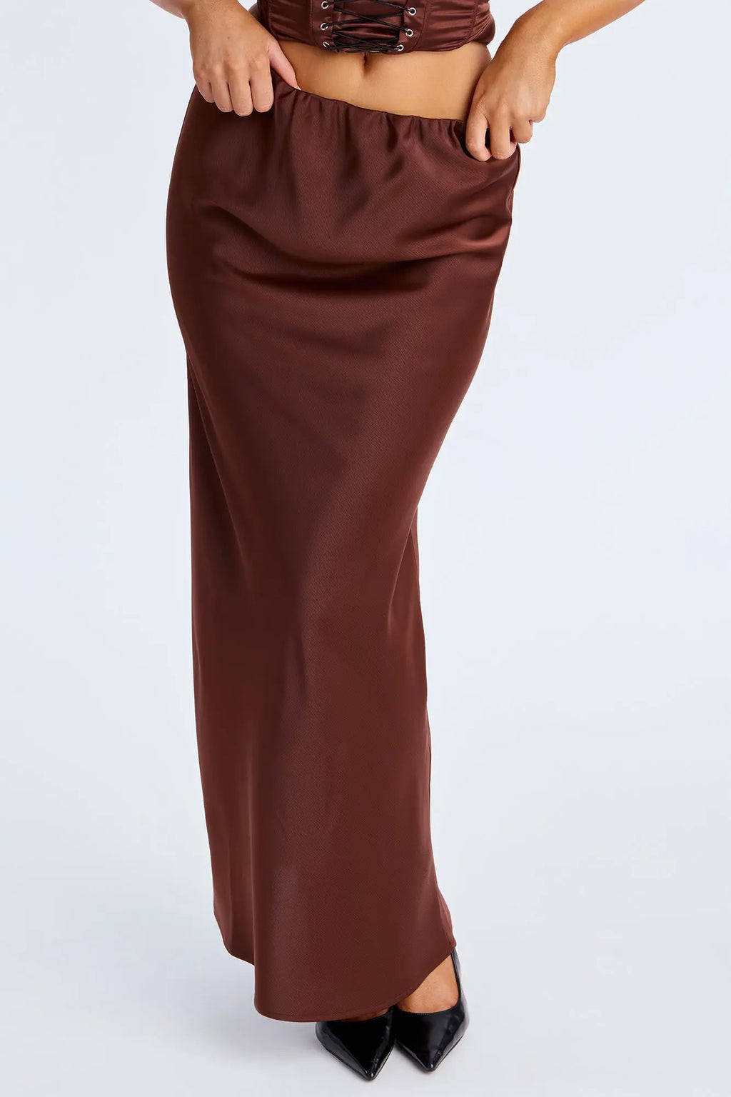 Brunch to GNO Satin Maxi Skirt - Chocolate 
