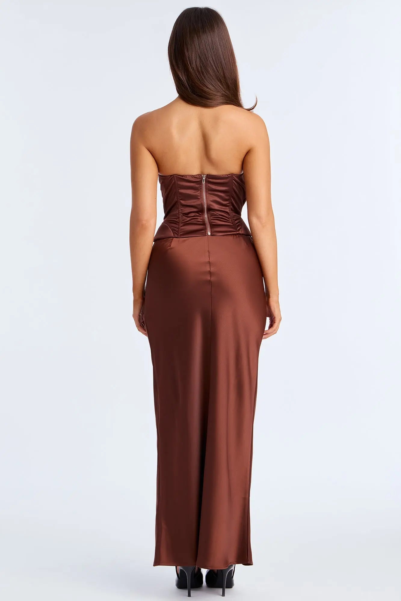 Brunch to GNO Satin Maxi Skirt - Chocolate 